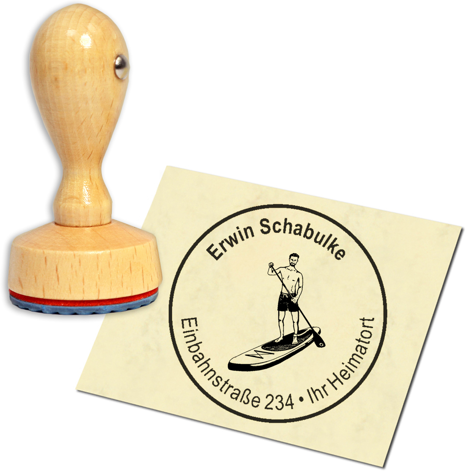 Stempel Adressstempel Holzstempel - Stand up Paddling - rund 40mm