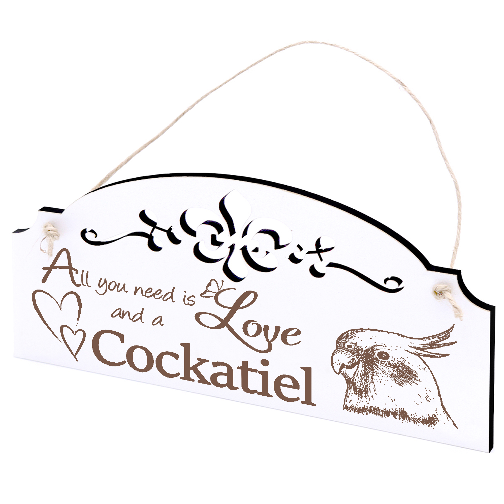 Schild Nymphensittich Deko 20x10cm - All you need is Love and a Cockatiel - Holz
