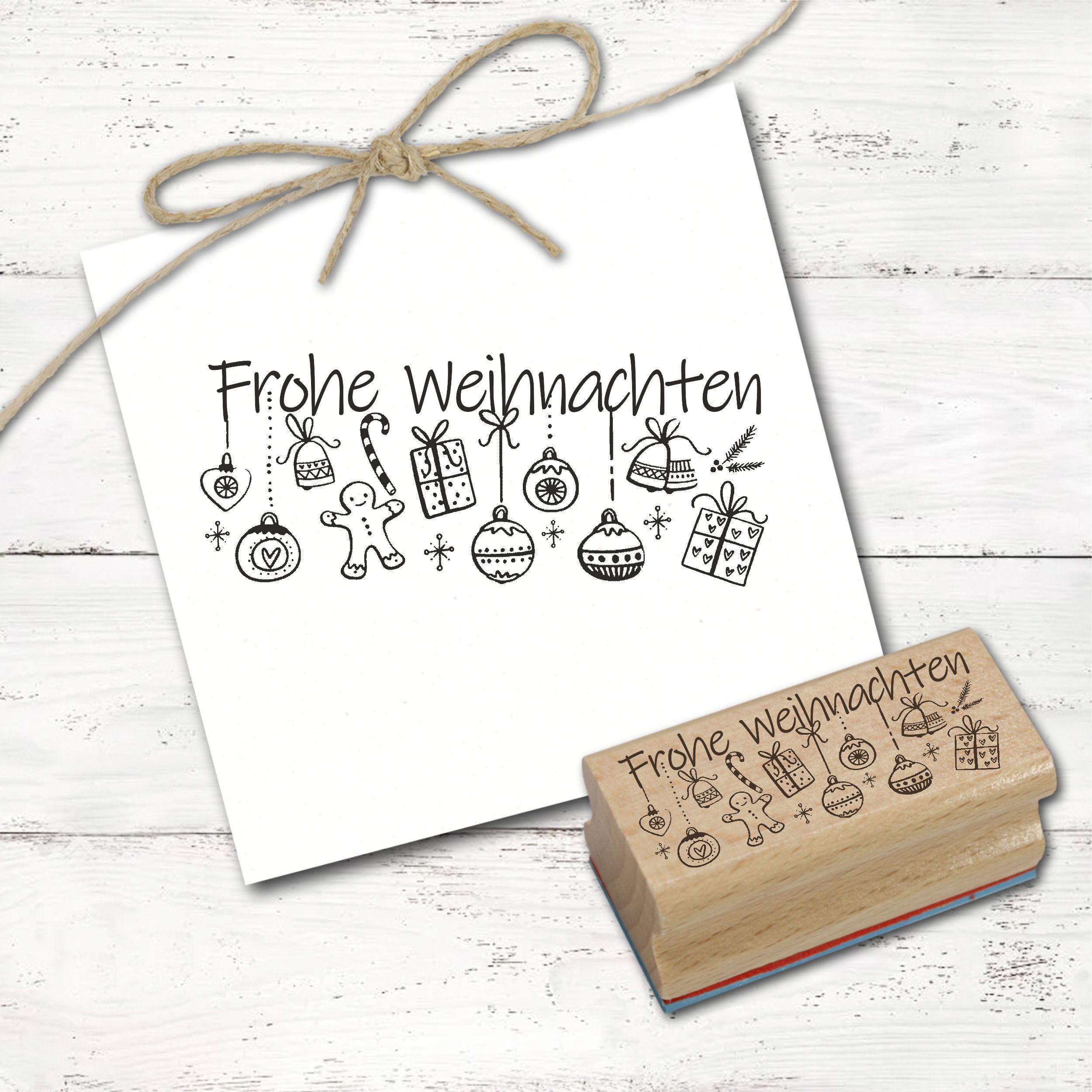 Motivstempel Frohe Weihnachten - Lebkuchenmann Weihnachtsstempel Stempel Holzstempel 68 mm x 28 mm 