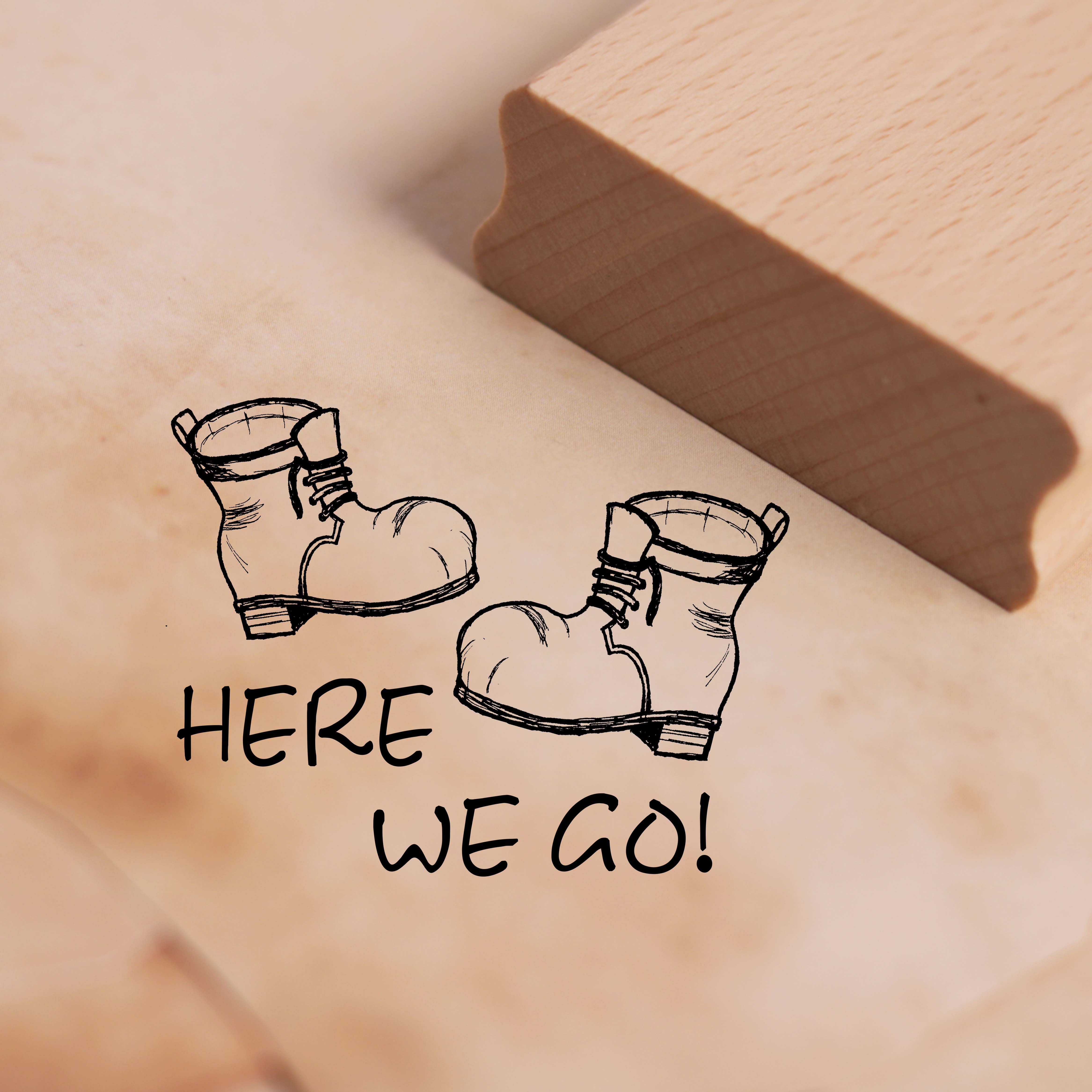 Motivstempel Here we go Stempel Stiefel Schuhe Wanderschuhe 48 x 37 mm