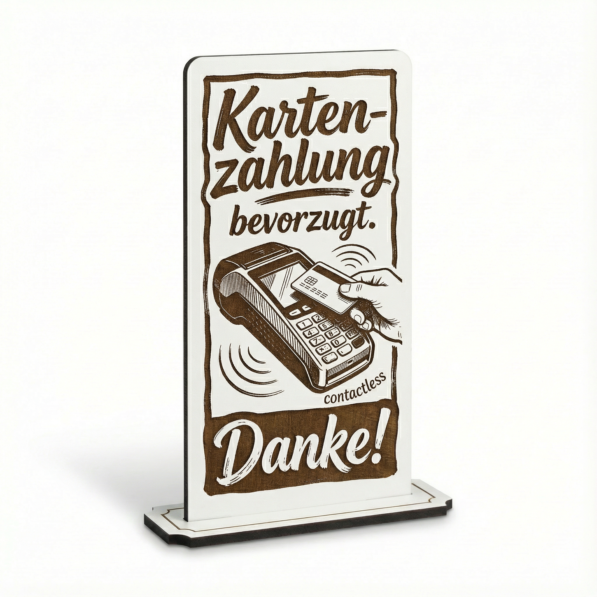 Aufsteller Schild „Kartenzahlung möglich“ – Tischaufsteller 10x20 cm inkl. Standfuß