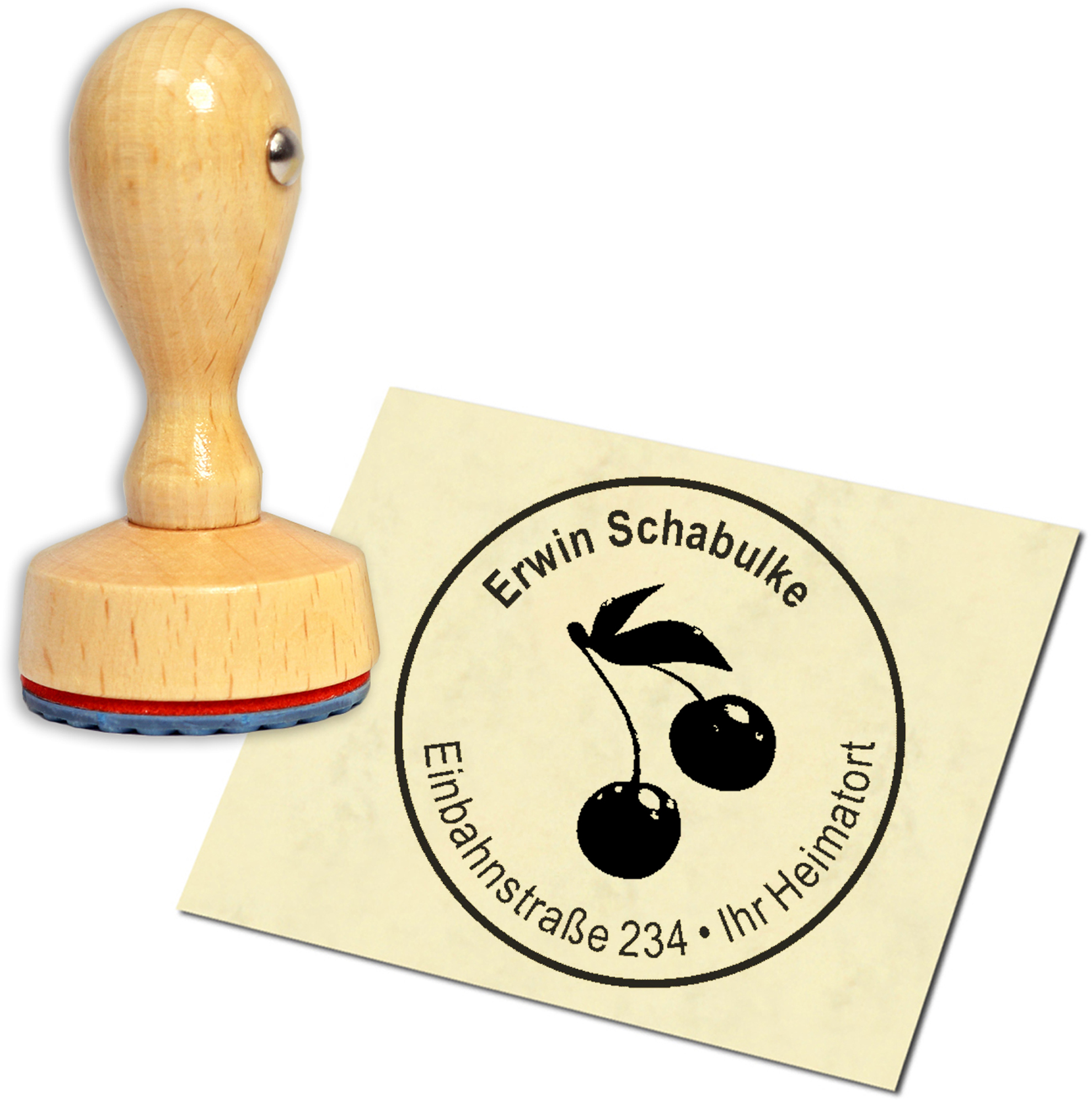 Stempel Adressstempel Holzstempel - Kirsche - rund 40mm