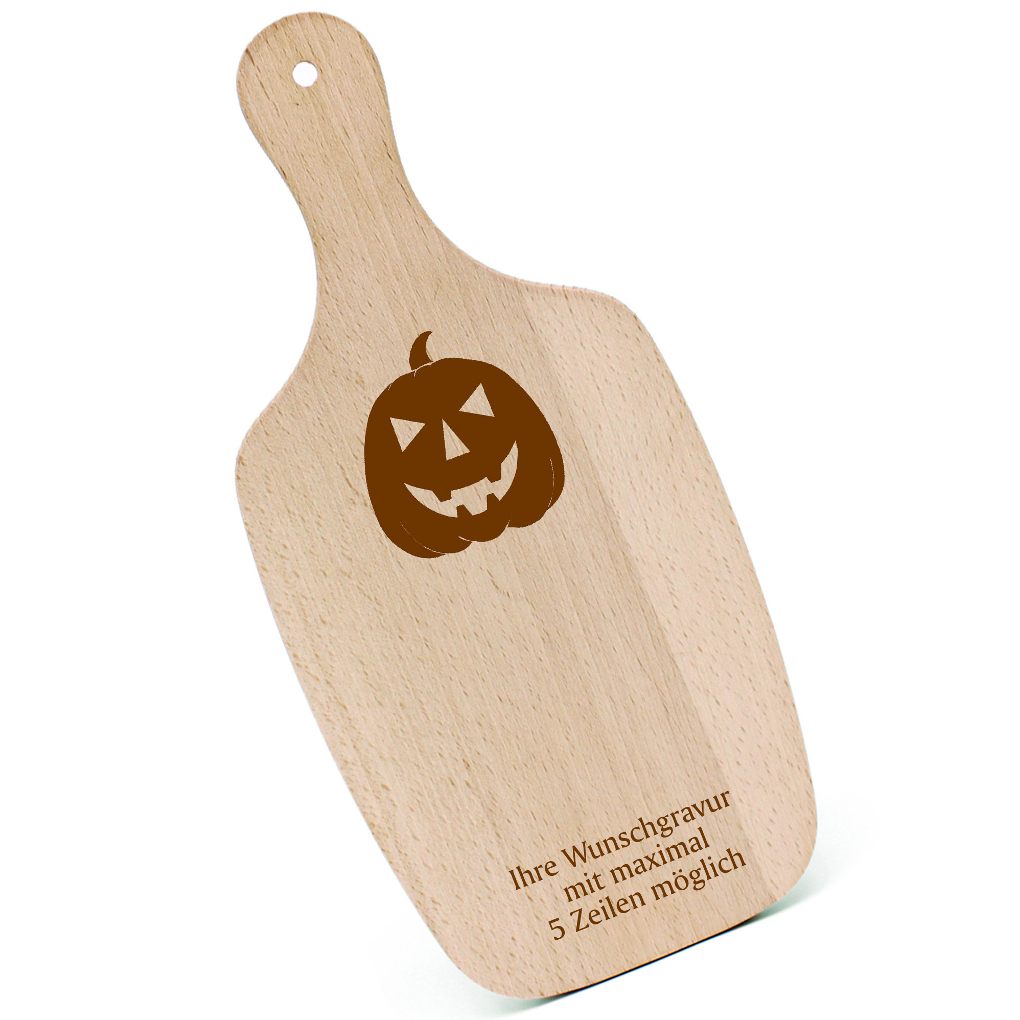 Schneidebrett Frühstücksbrettchen - Halloween Kürbiskopf - mit Griff 330x150mm