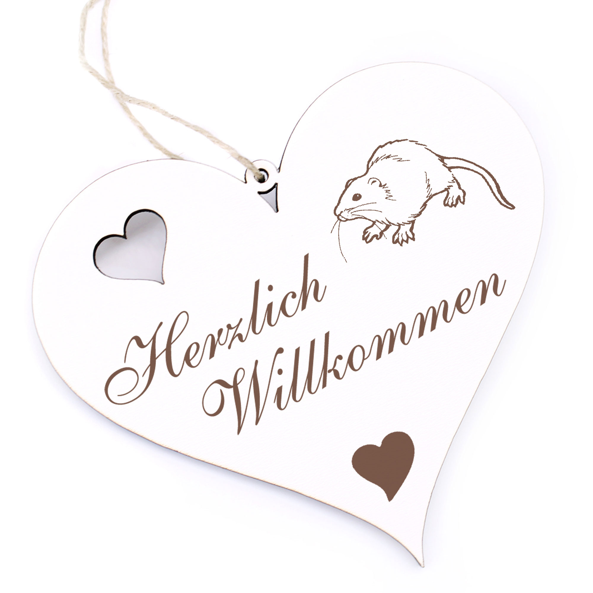 Herzlich Willkommen Schild - Ratte - Deko Herz Holz