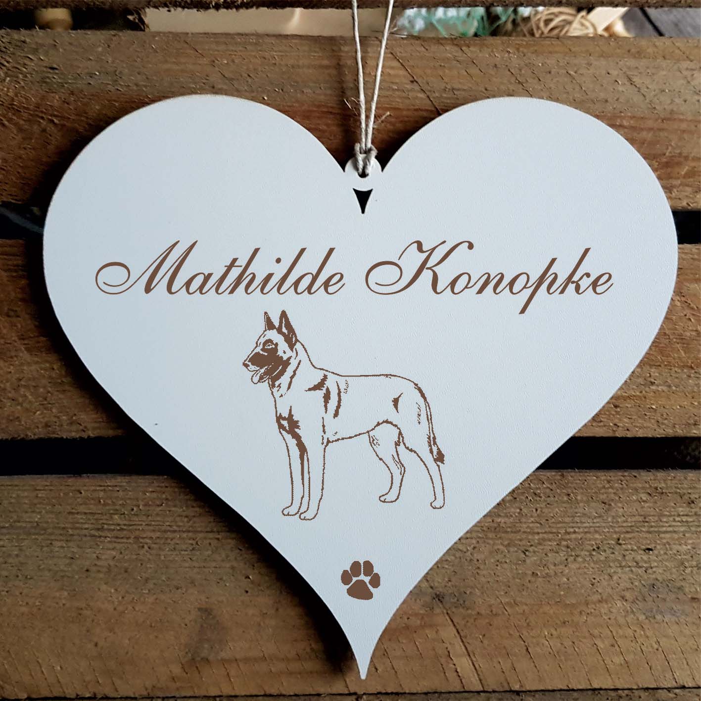 Herz Schild « Malinois » mit Namen - Türschild zum Anhängen