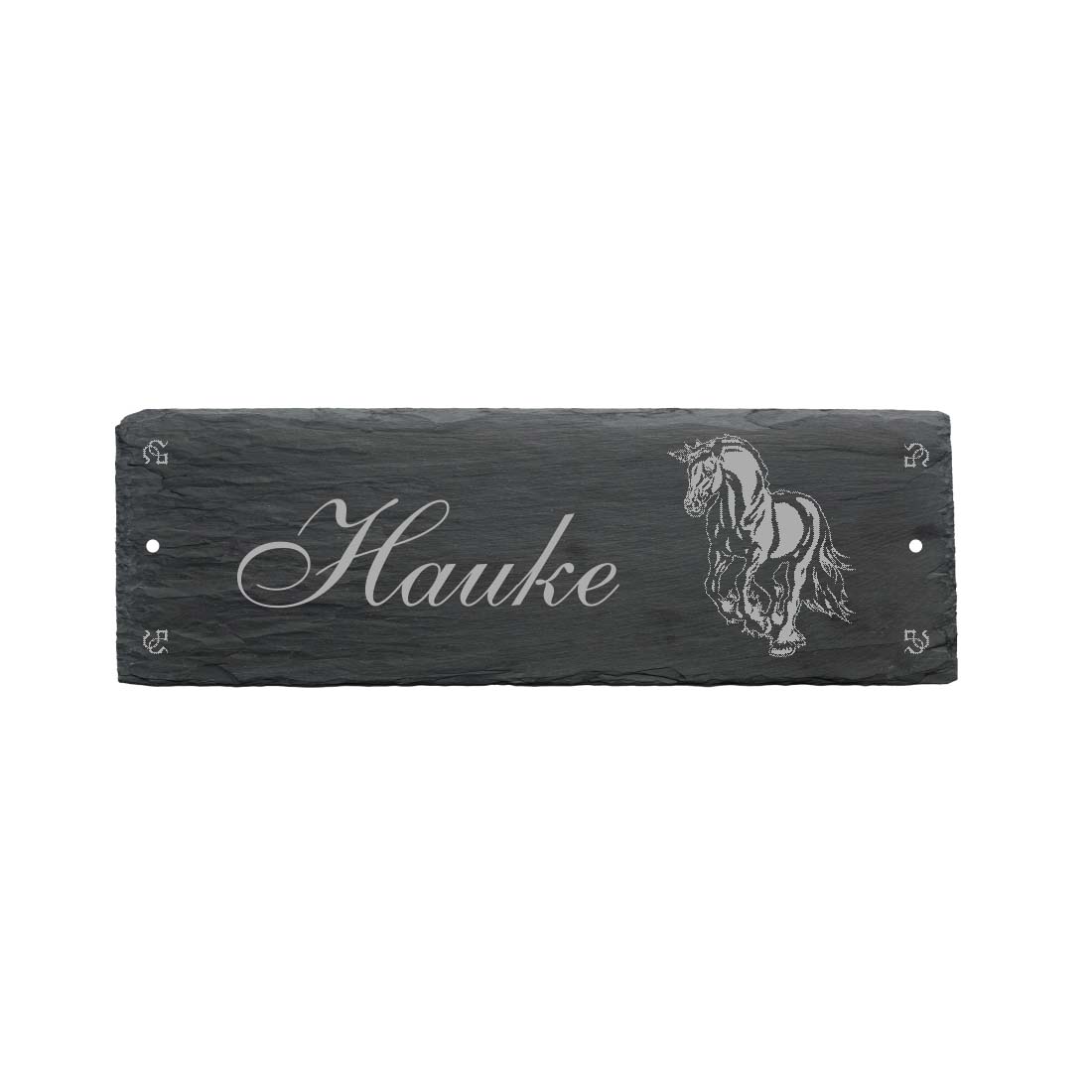 Pferdebox Schild « FRIESE + NAME » ca. 22 x 8 cm - aus Schiefer