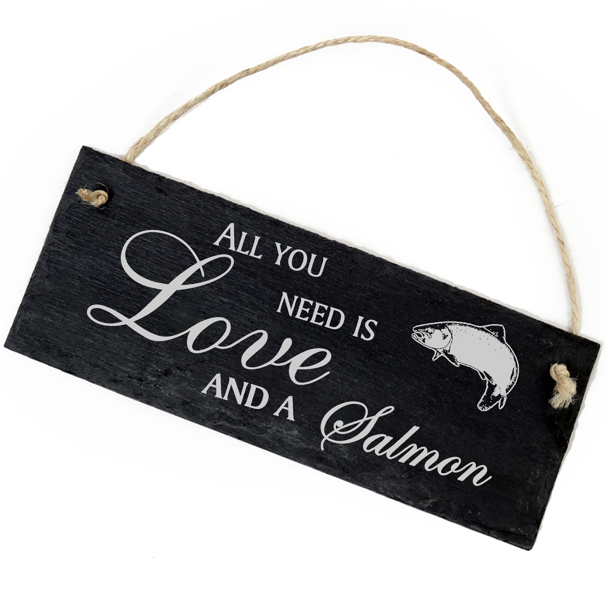 Schiefertafel Deko Lachs Schild 22 x 8 cm - All you need is Love and a Salmon