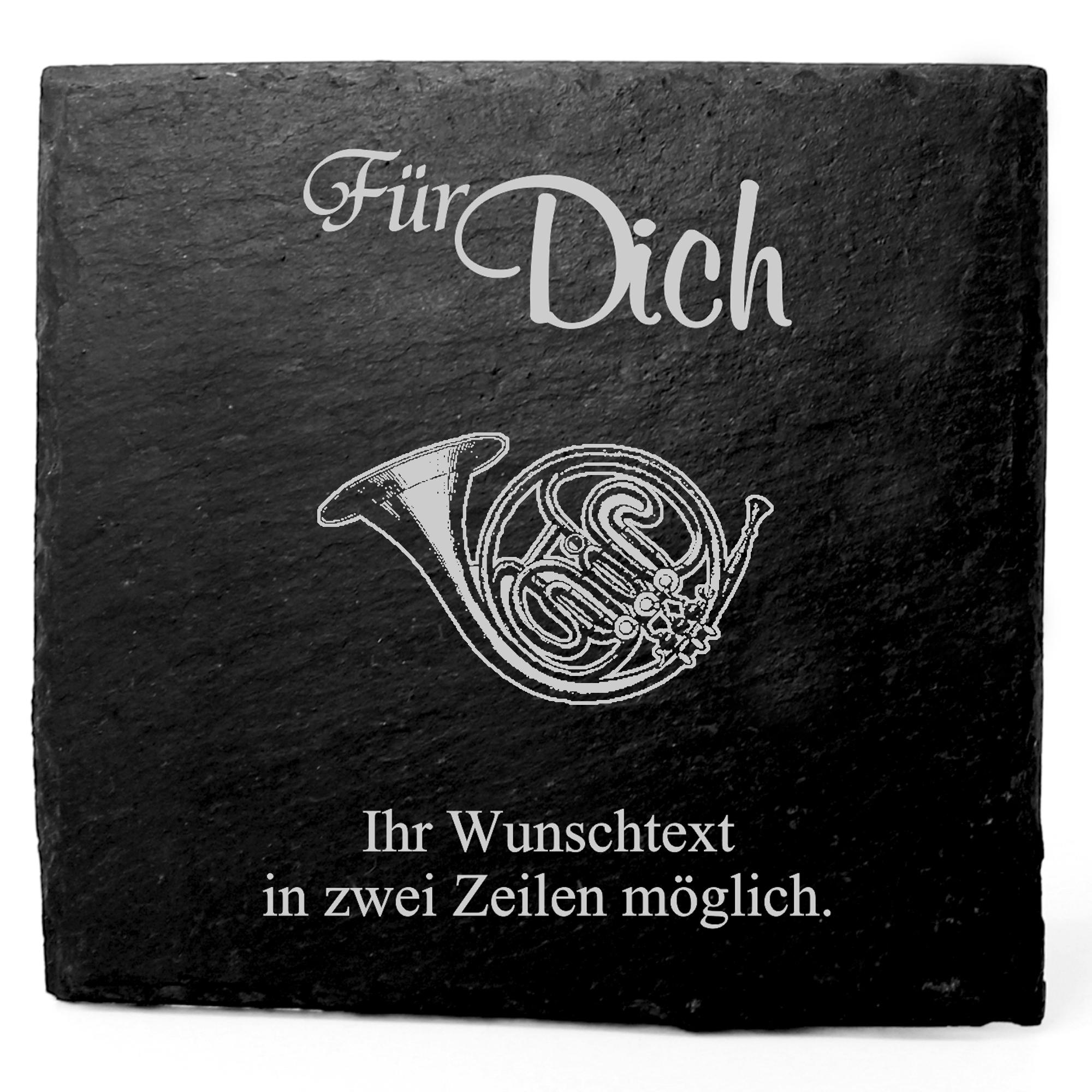 Deko Schiefer Untersetzer personalisiert Jagdhorn - Für Dich - 11x11cm