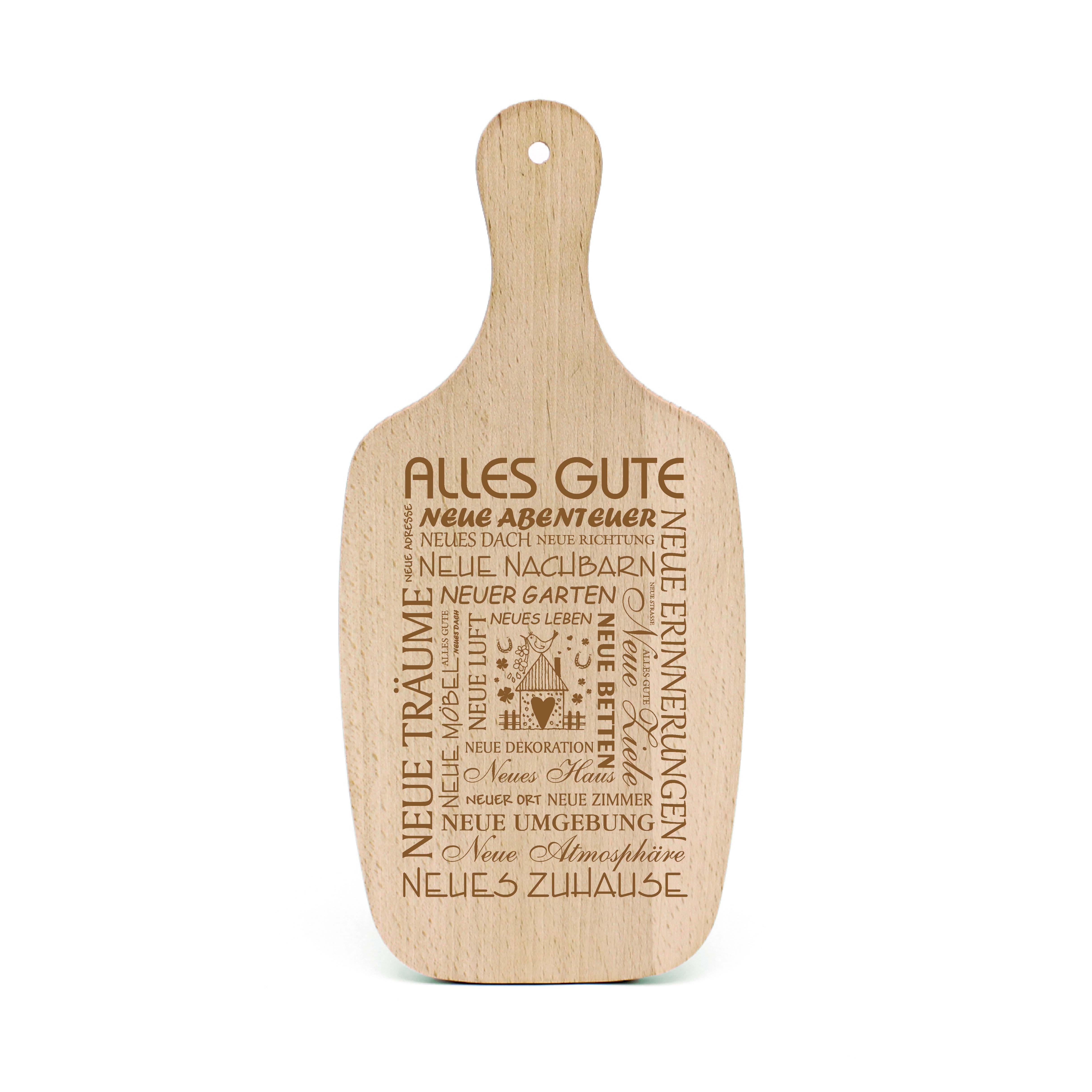 Geschenk zum Einzug Schneidebrett Alles Gute im neuen Zuhause Einweihungsgeschenk Küchendeko 34x15cm