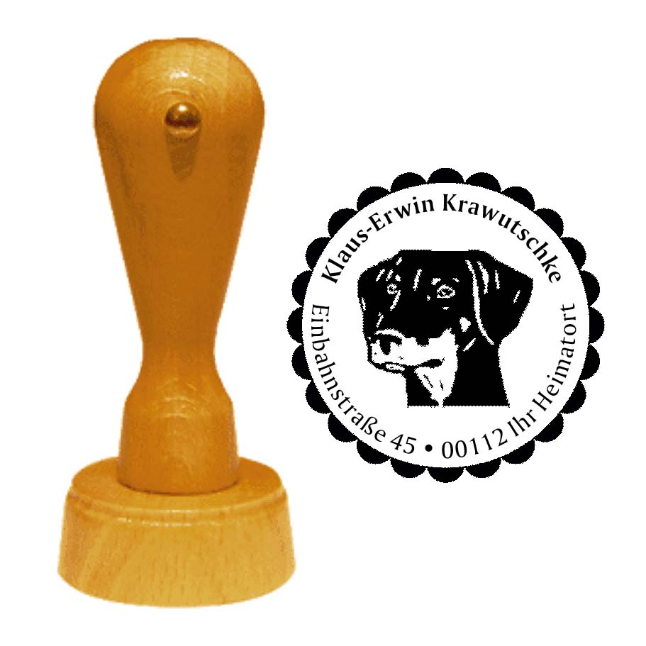 Adressstempel Dobermann -  Holzstempel personalisiert mit Adresse - Ø 40 mm