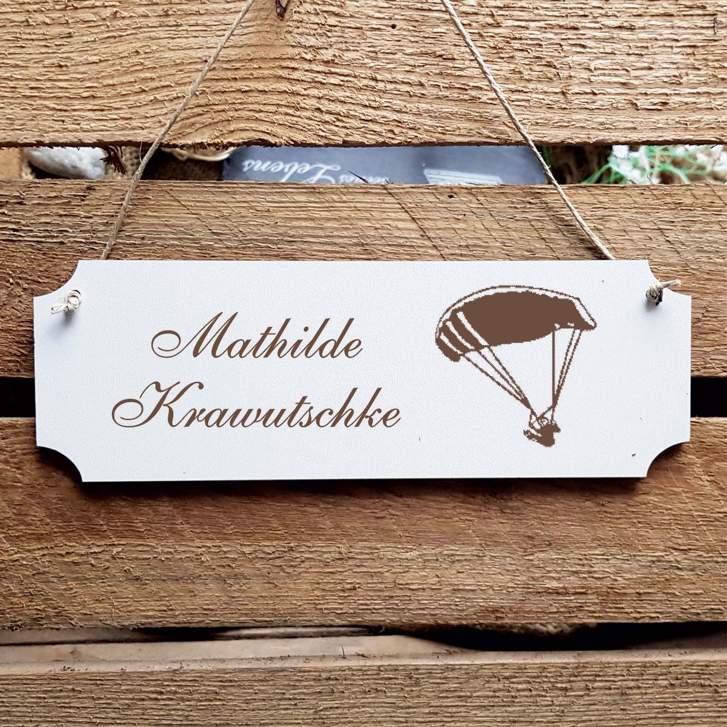Schild « Gleitschirmfliegen » Namensschild Türschild zum Anhängen - 20 x 6,7 cm
