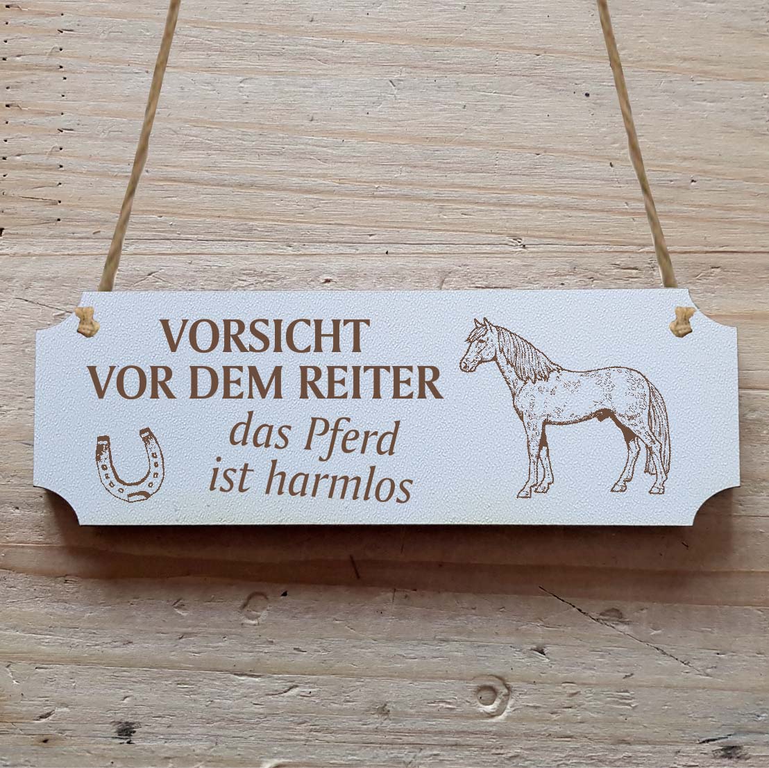 Dekoschild « Vorsicht vor dem Reiter... » Pferd 3