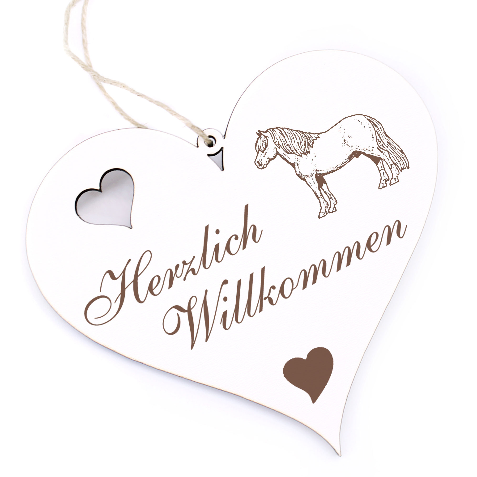 Herzlich Willkommen Schild - Shetlandpony Pferd - Deko Herz Holz