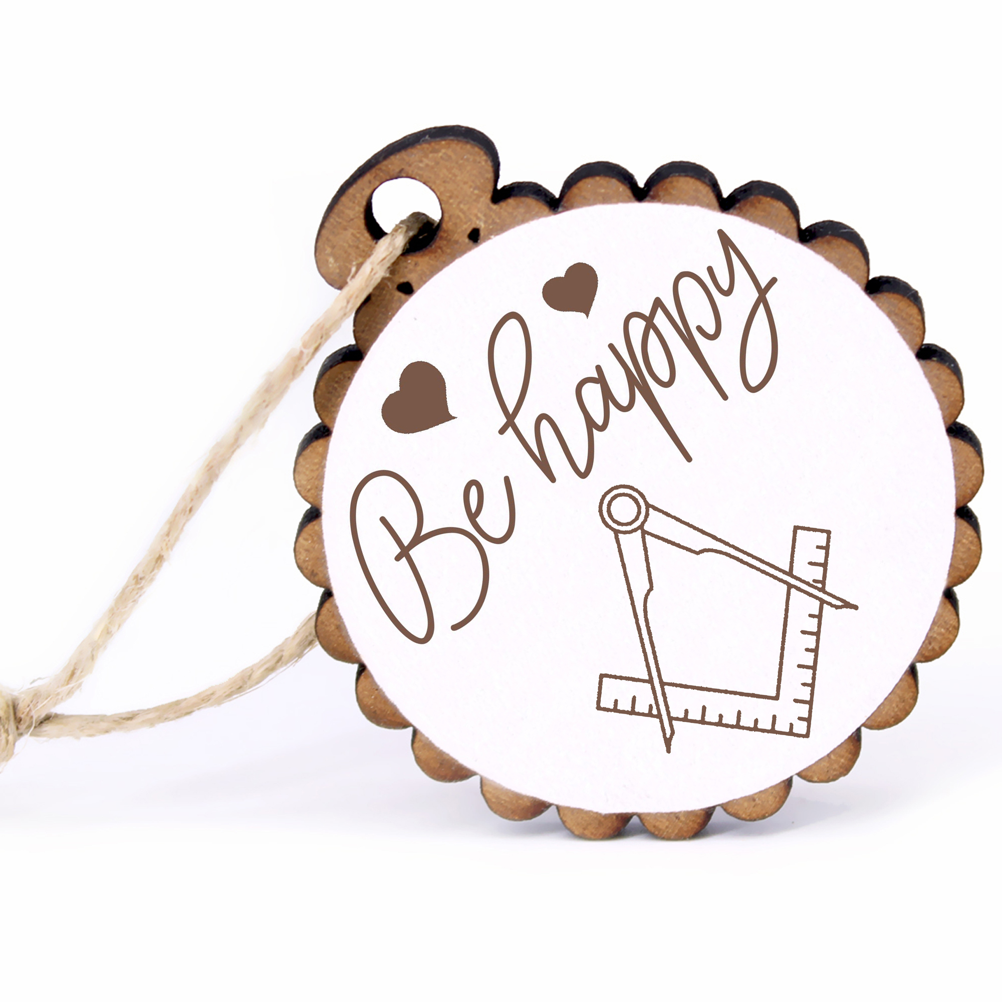 Geschenkanhänger - Be Happy Freimaurer -  Holz Ø-5cm - mit Juteband