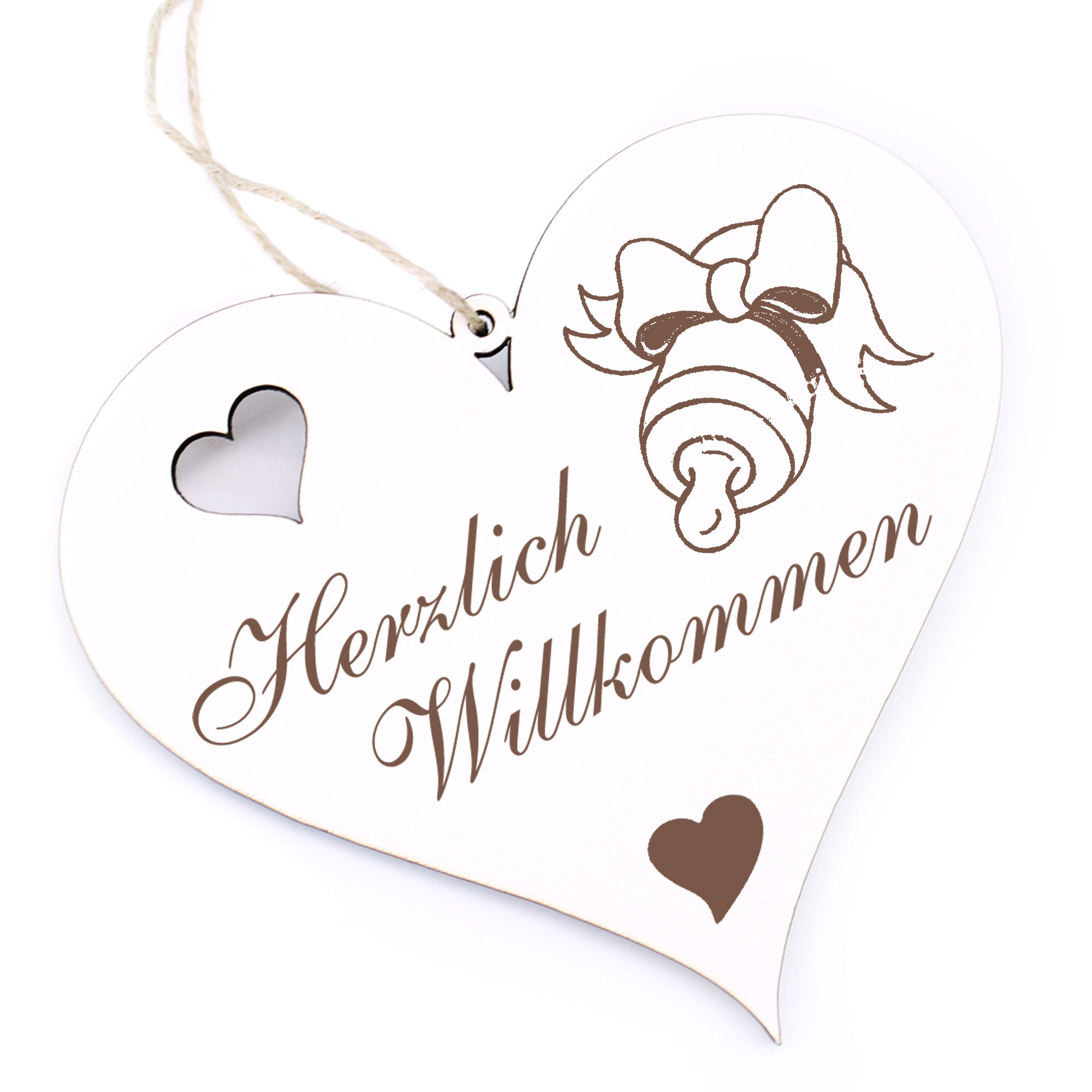 Herzlich Willkommen Schild - Nuckelflasche - Deko Herz Holz