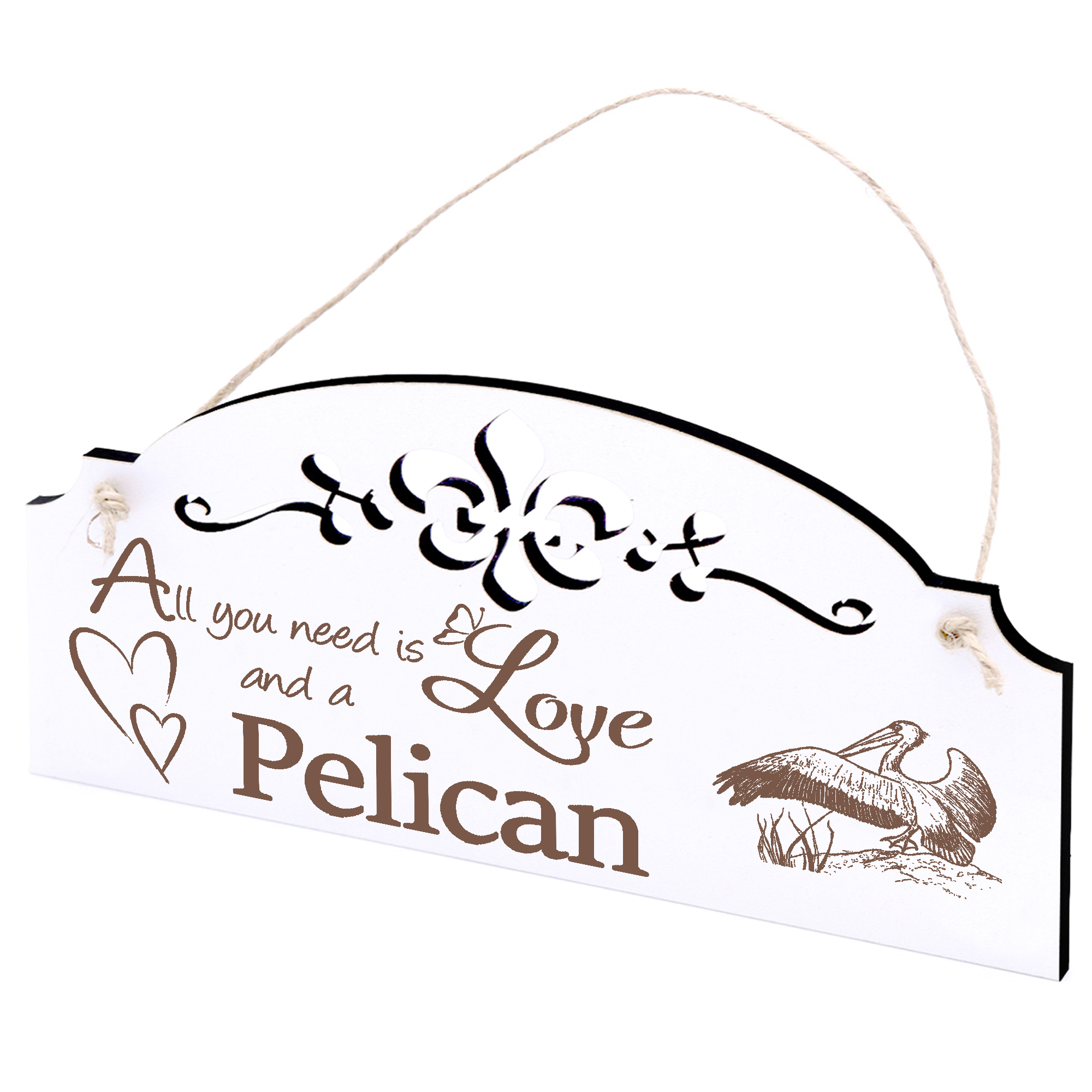 Schild fliegender Pelikan Deko 20x10cm - All you need is Love and a Pelican - Holz