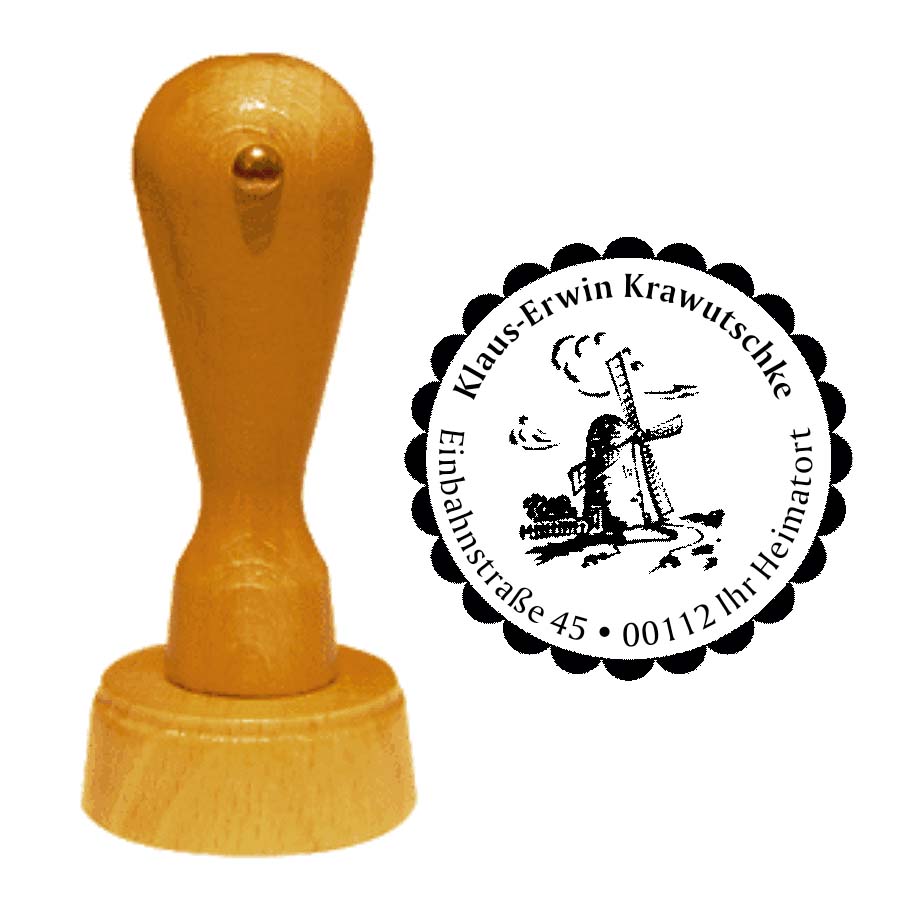 Adressenstempel « WINDMÜHLE 02 » mit persönlichem Wunschtext