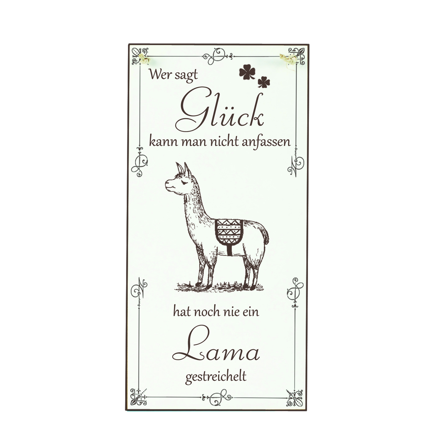 Schild Lama Glück kann man streicheln Spruch - Vintage Dekoschild Tiere Türschild  10 x 20 cm