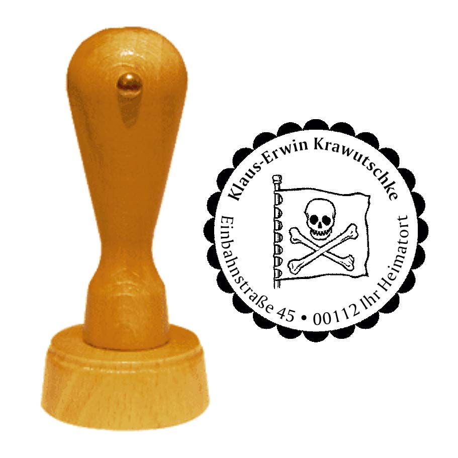 Adressenstempel « PIRATENFLAGGE » mit persönlichem Wunschtext
