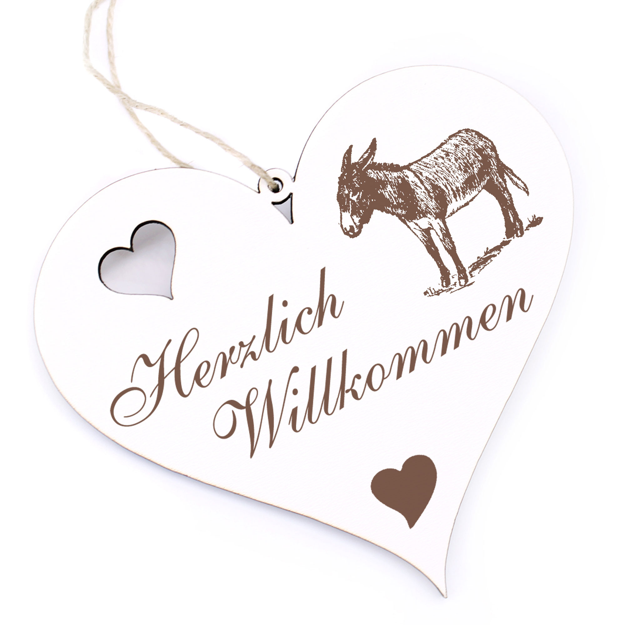 Herzlich Willkommen Schild - Esel - Deko Herz Holz