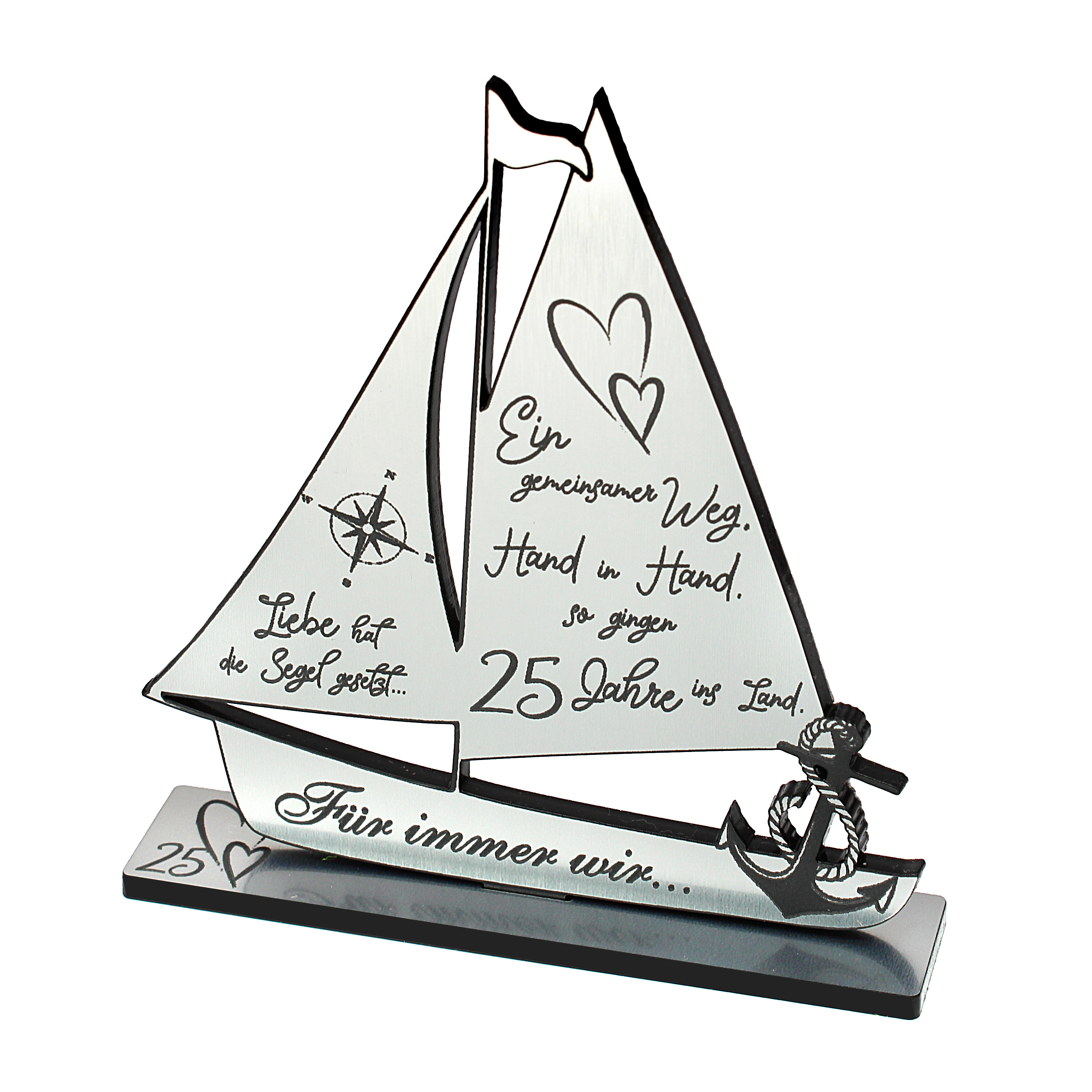 Silberhochzeit Geschenk 25 Jahre Schiff Silber Deko Jubiläum 9 cm