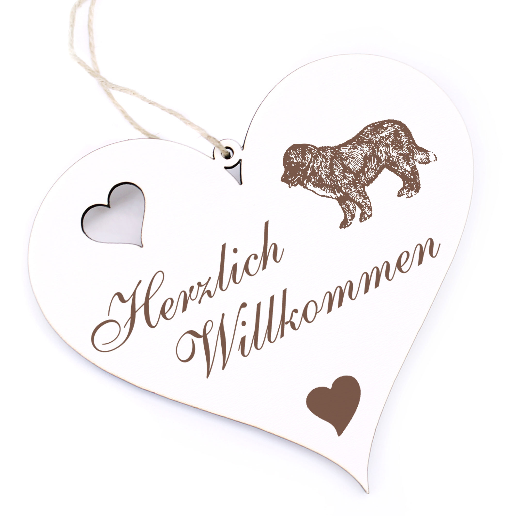 Herzlich Willkommen Schild - Neufundländer - Deko Herz Holz