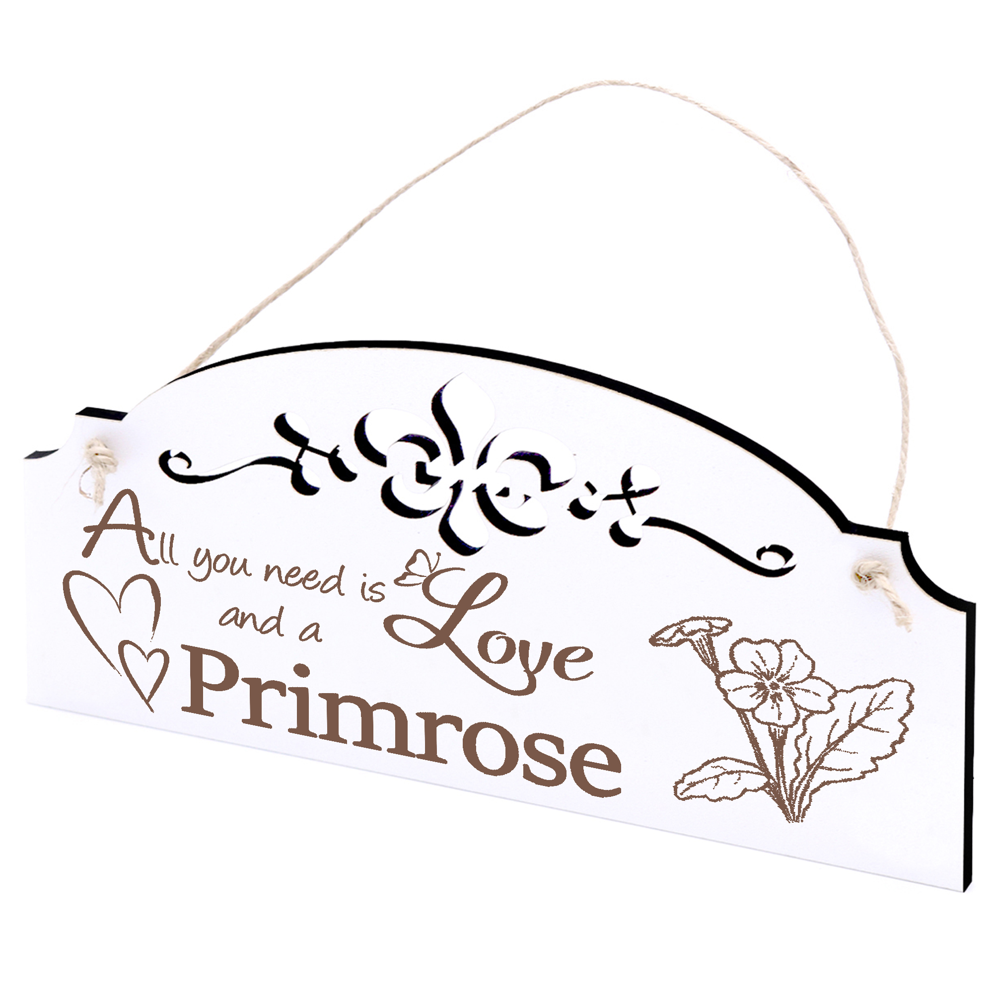 Schild Schlüsselblume Primel Deko 20x10cm - All you need is Love and a Primrose - Holz
