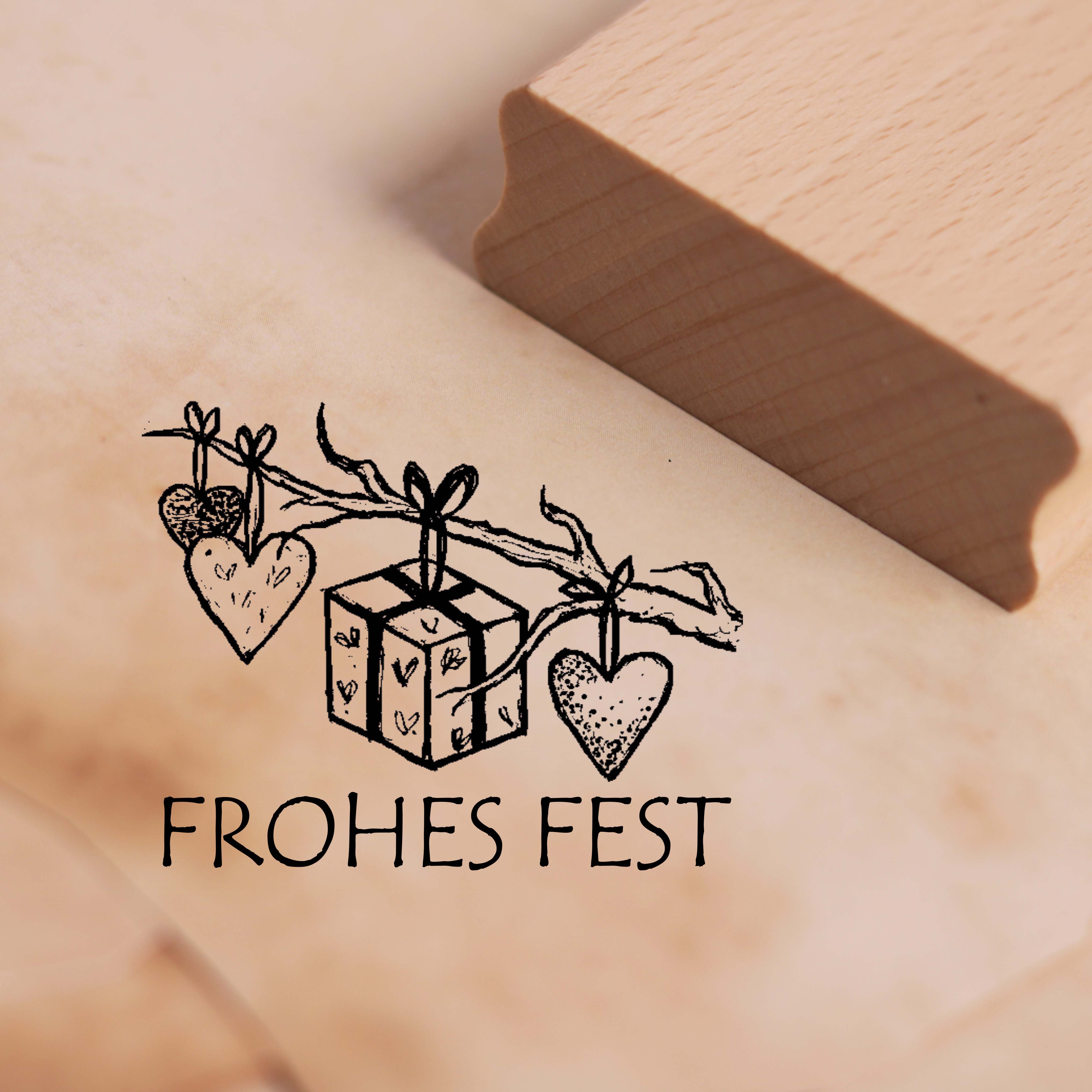 Motivstempel Frohes Fest Stempel Tannenzweig mit Anhängern 48mm x 38mm