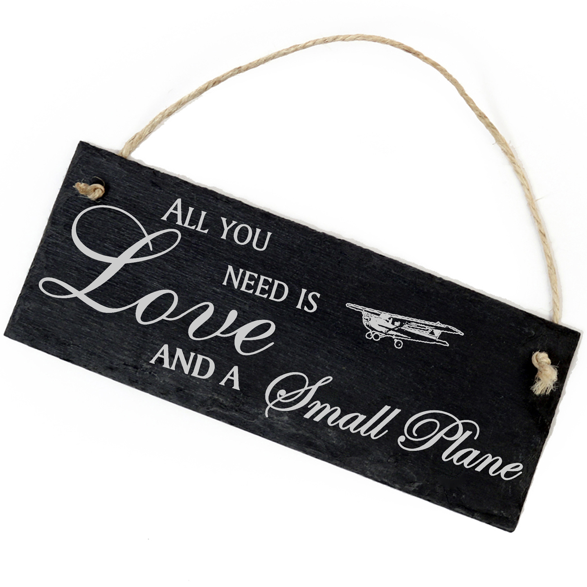 Schiefertafel Deko Kleinflugzeug Schild 22 x 8 cm - All you need is Love and a Small Plane