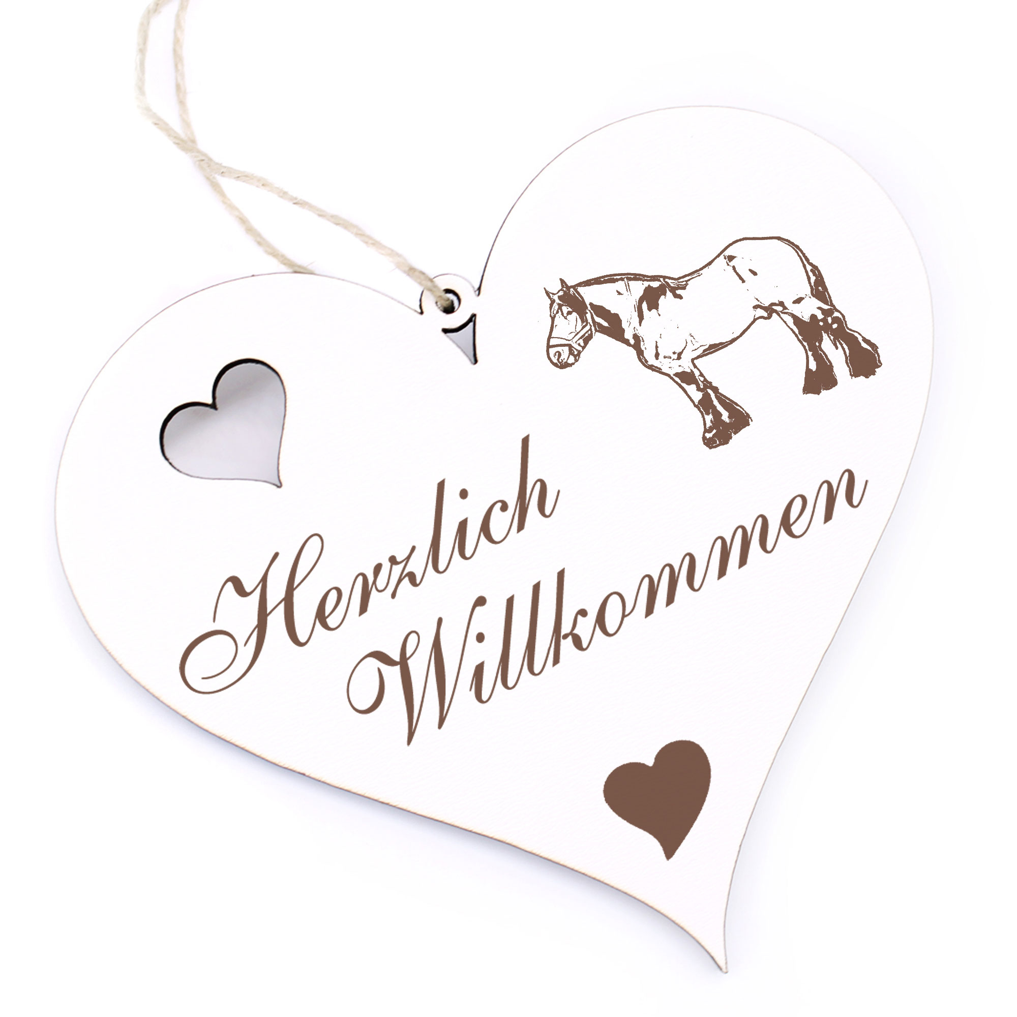 Herzlich Willkommen Schild - Auxois Pferd - Deko Herz Holz