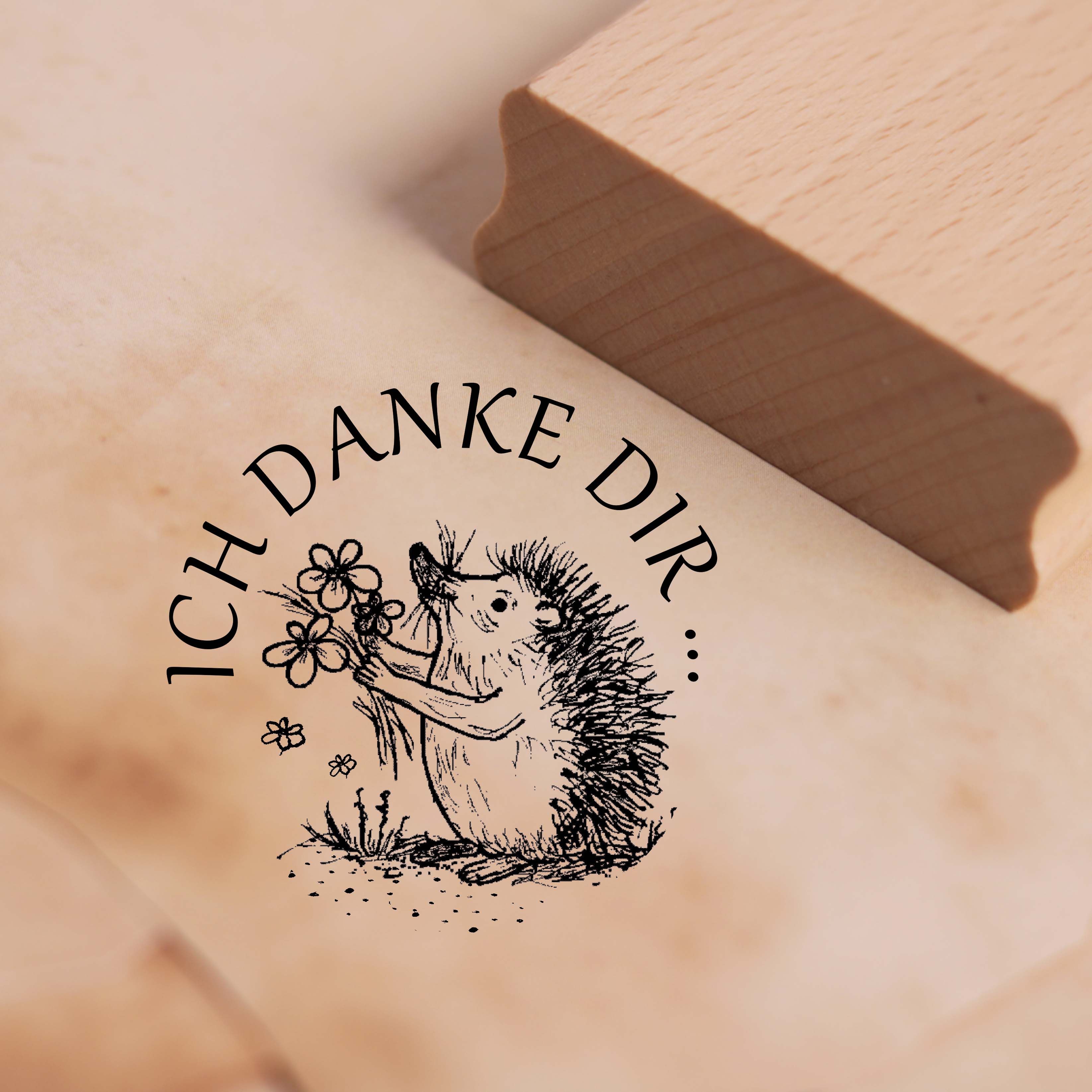 Motivstempel Ich danke dir - Igel Stempel Holzstempel 38 x 38 mm 