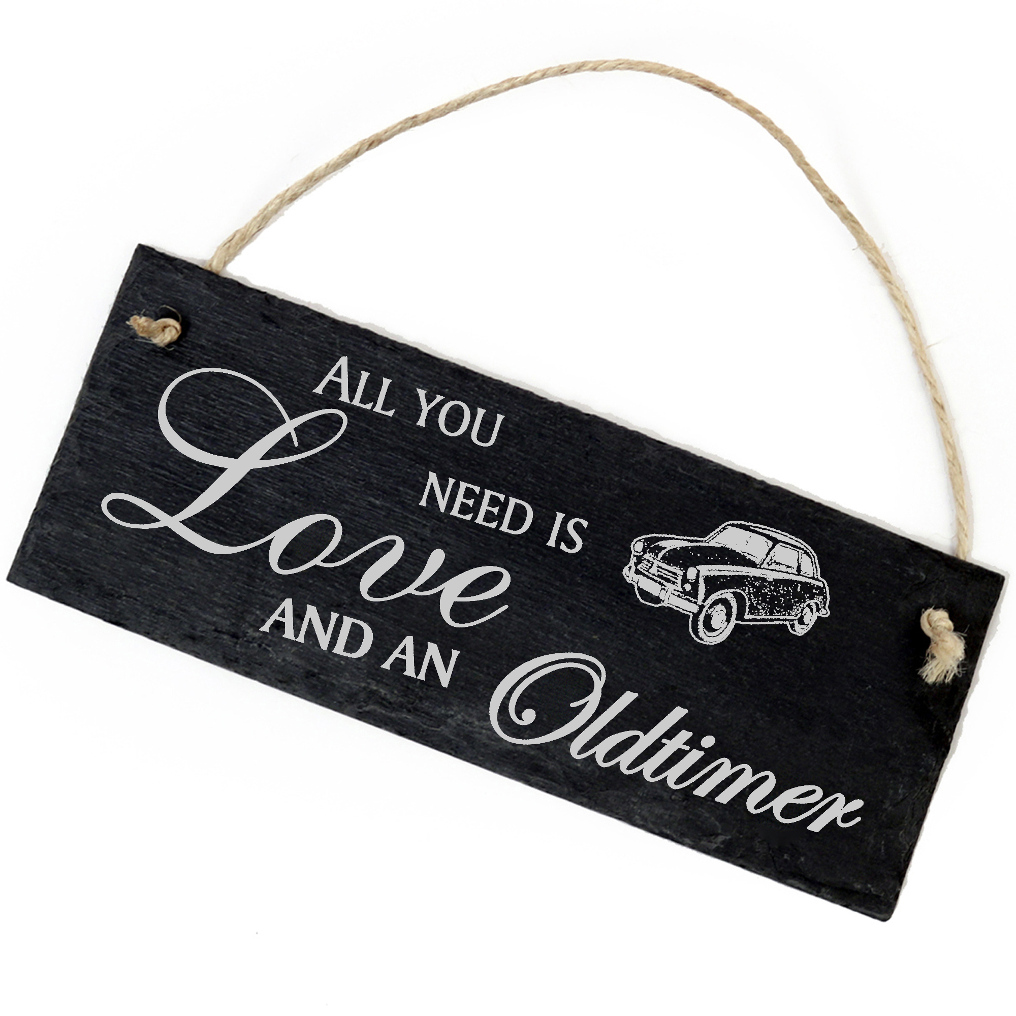 Schiefertafel Deko Oldtimer Schild 22 x 8 cm - All you need is Love and an Oldtimer