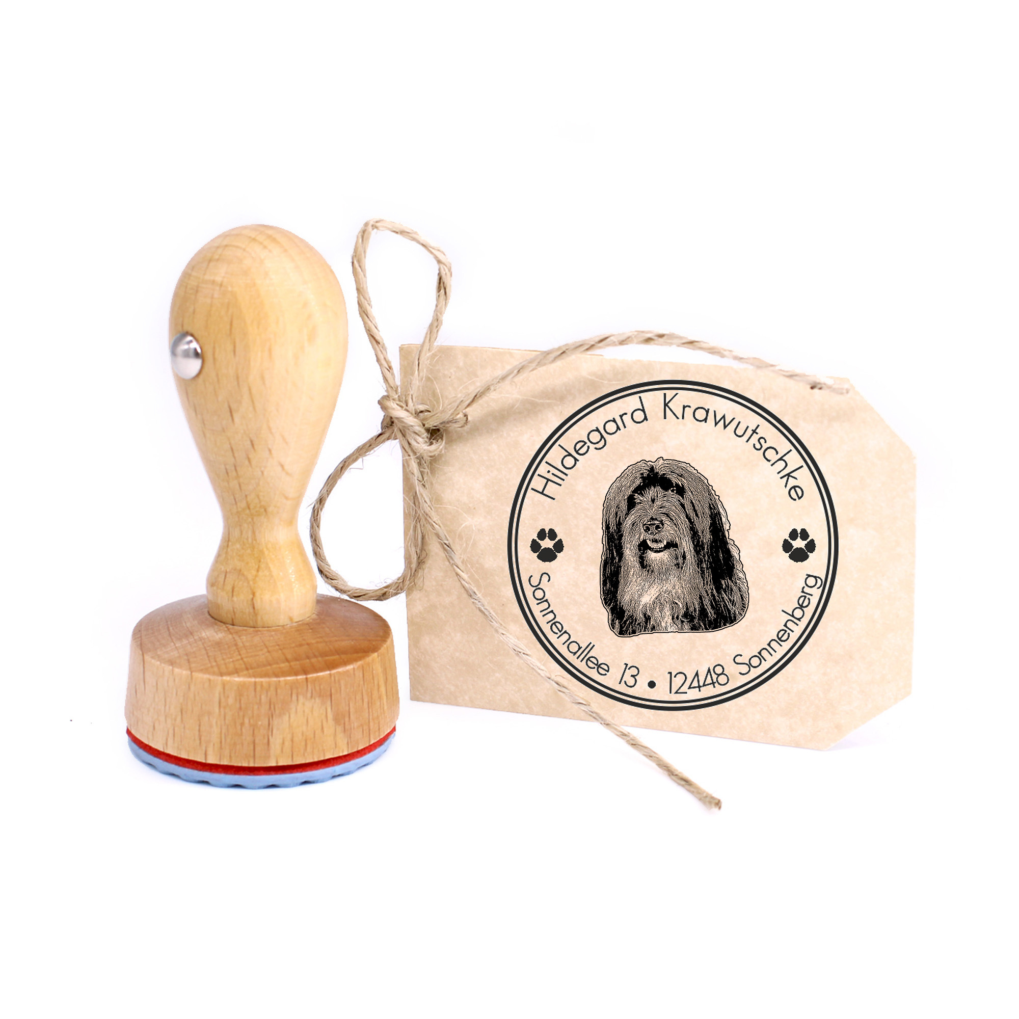 Stempel personalisiert Tibet Terrier  Hund Hunde rund 40mm Adressstempel Holzstempel