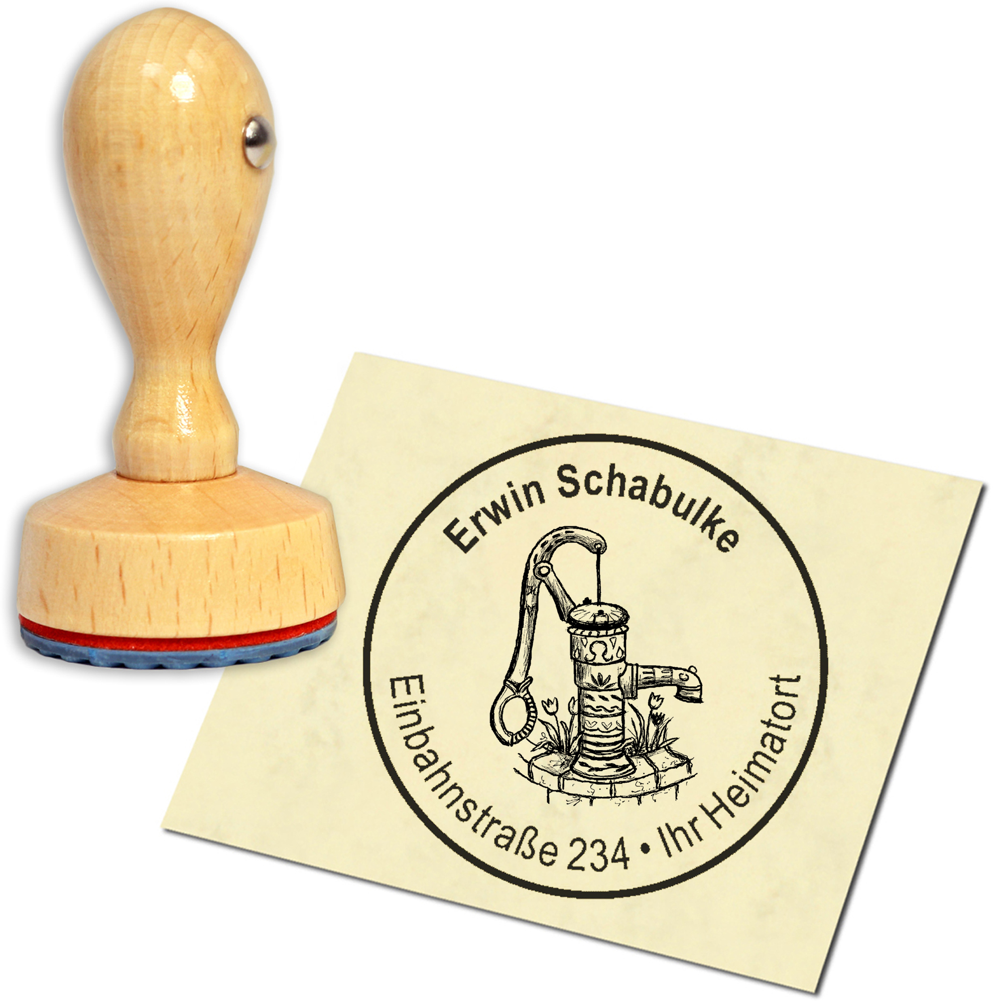Stempel Adressstempel Holzstempel - alter Brunnen - rund 40mm