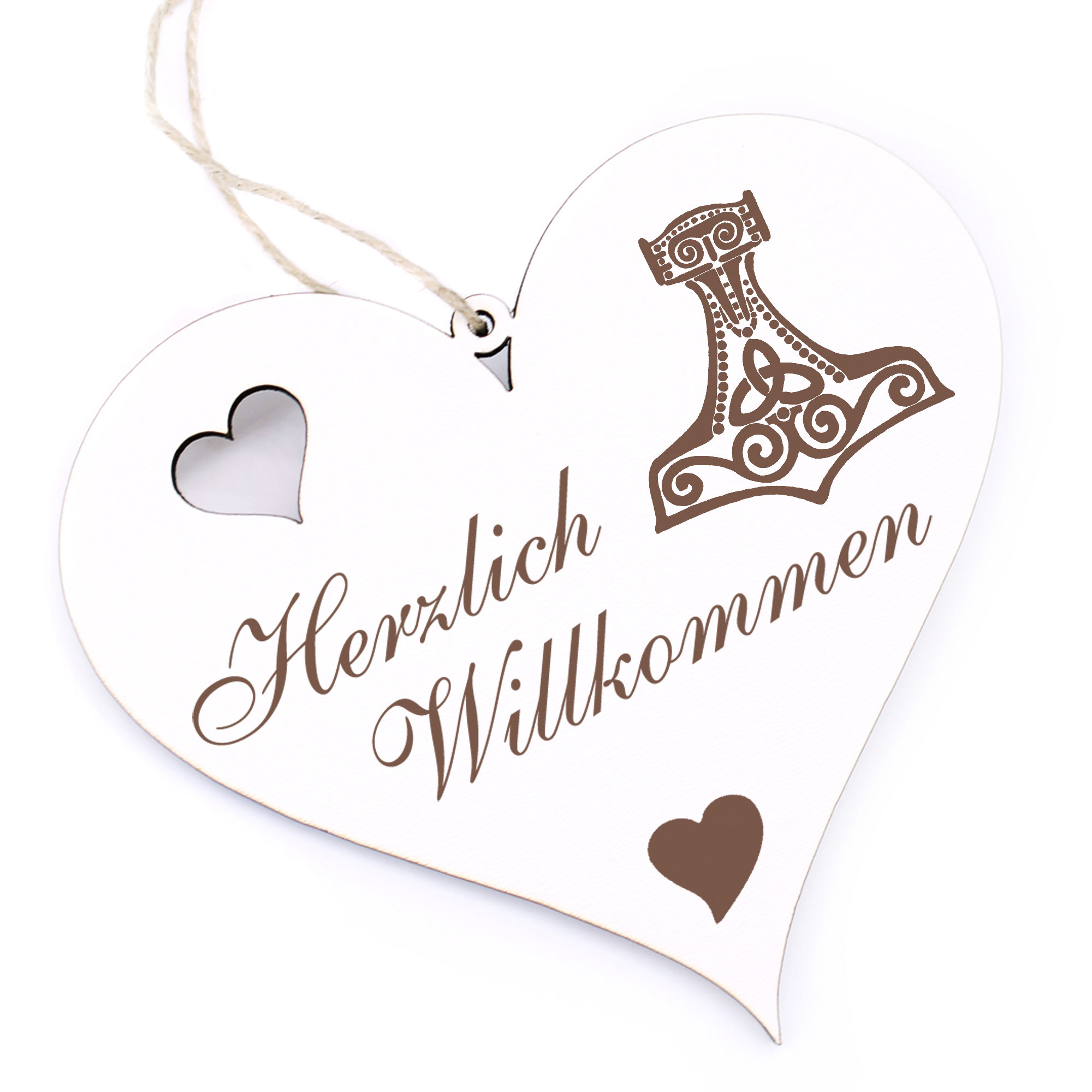 Herzlich Willkommen Schild - Thorshammer - Deko Herz Holz