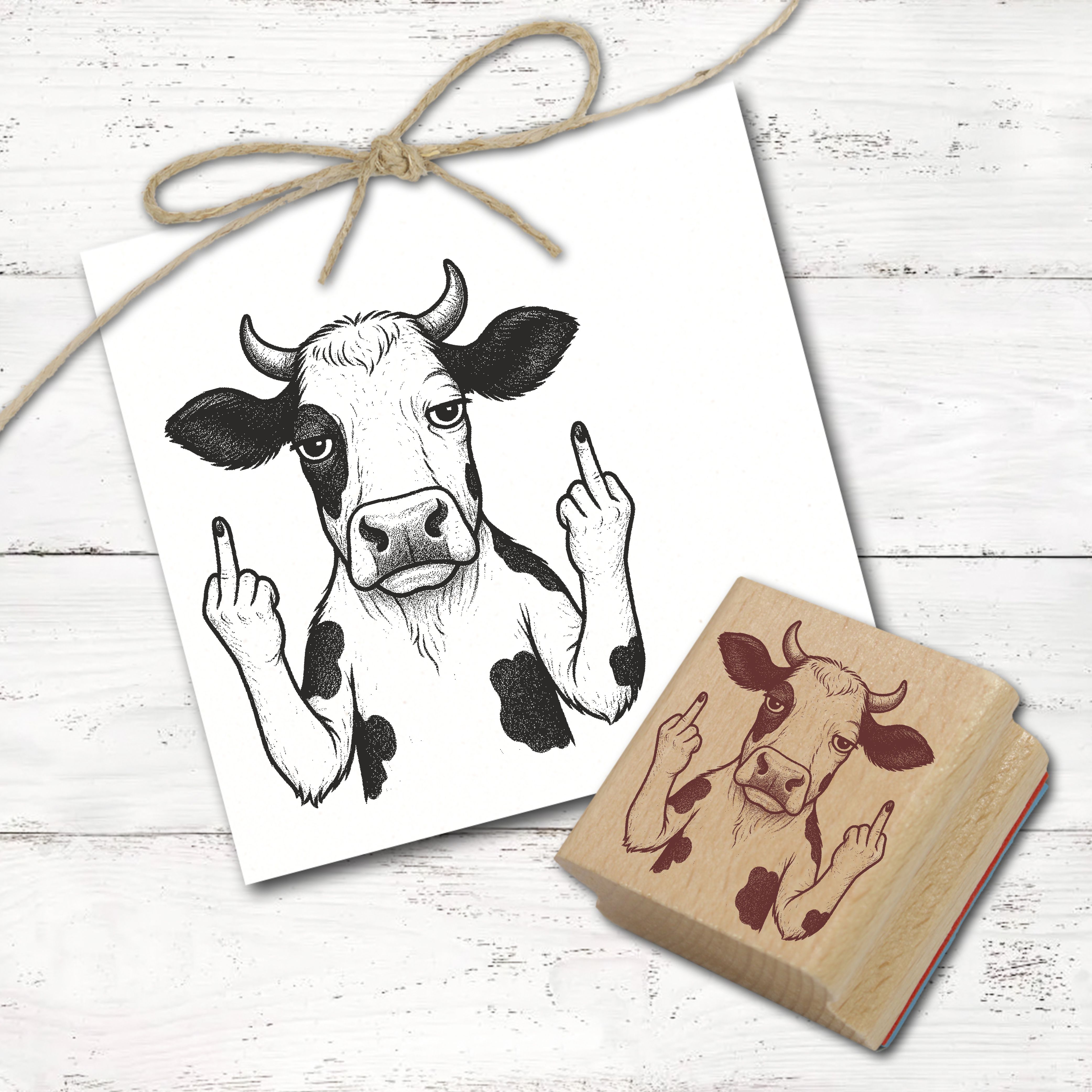 Motivstempel Tierstempel Kuh Stinkefinger Mittelfinger Stempel lustig - ca. 40 x 50 mm