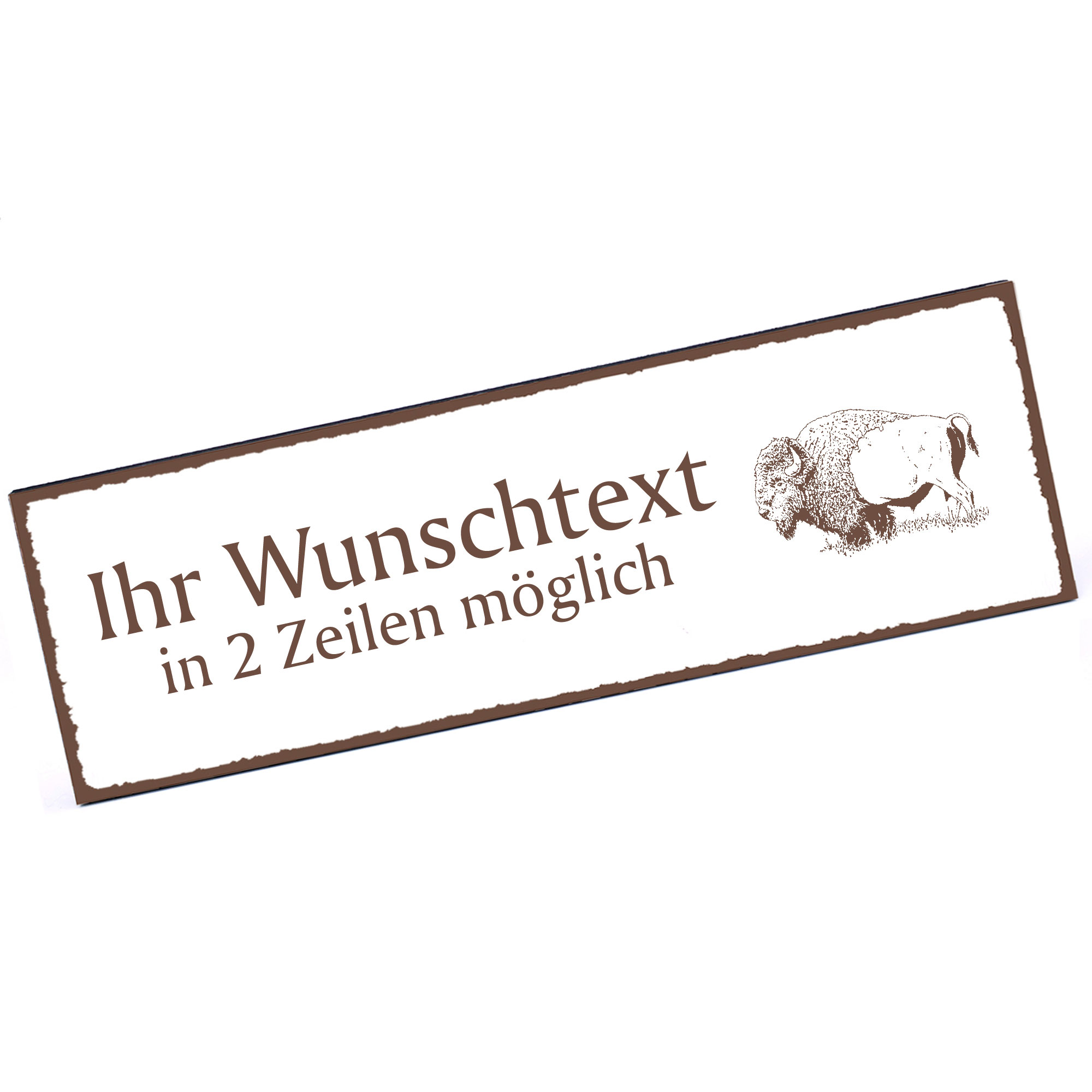 Türschild Bison  Namensschild personalisiert mit Gravur - 150mm x 50mm - selbstklebend