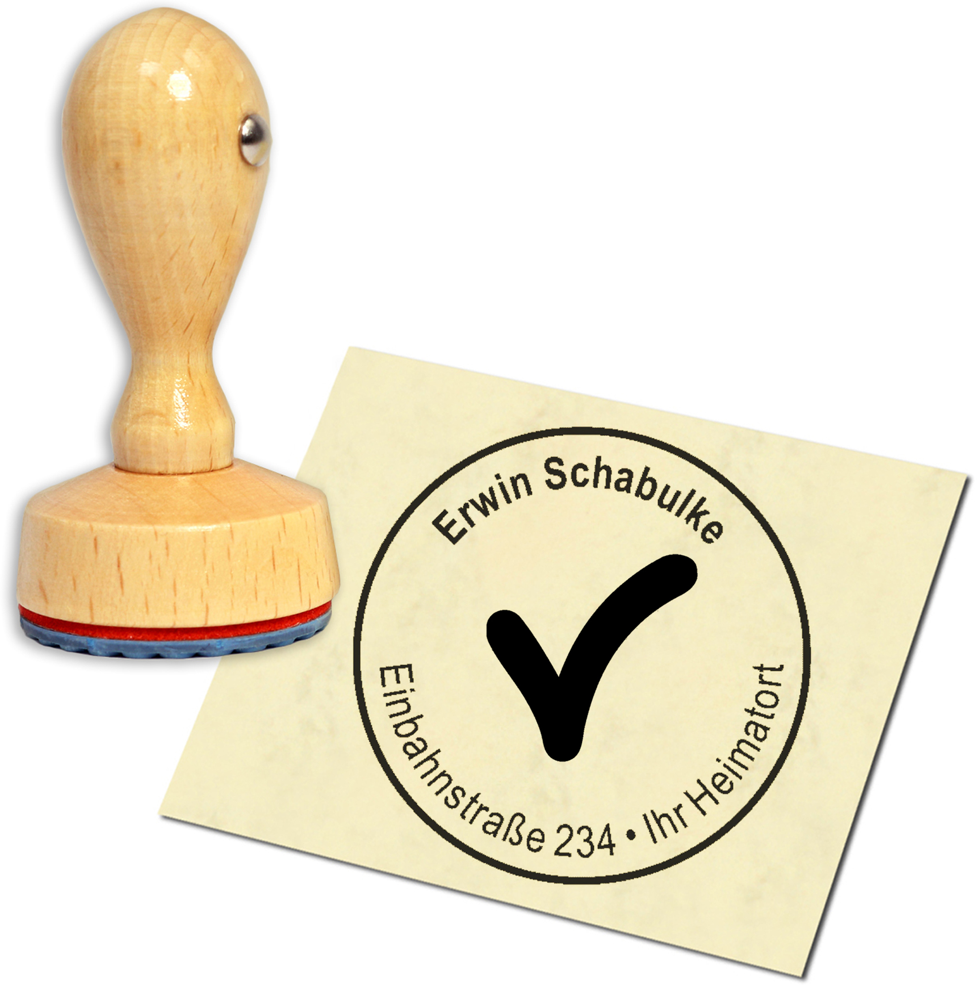 Stempel Adressstempel Holzstempel - Häkchen - rund 40mm