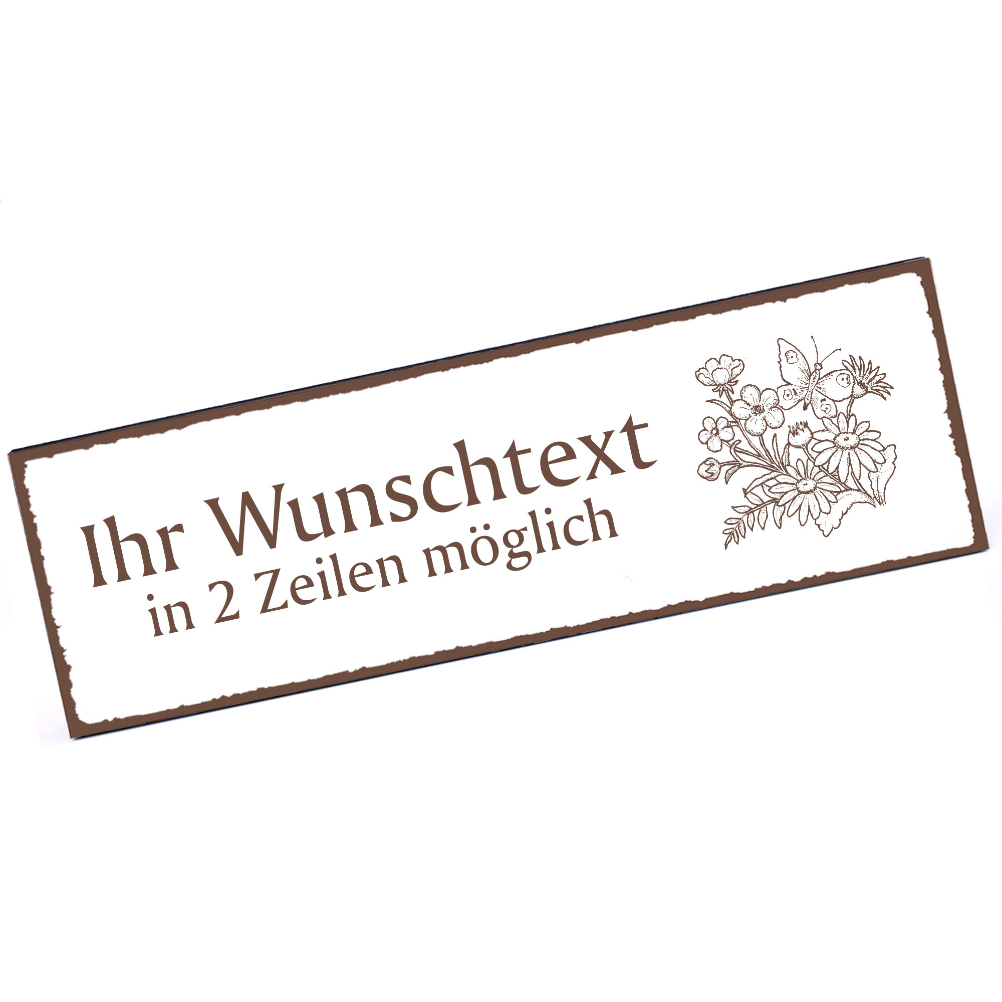 Türschild Blumen mit Schmetterlingen  Namensschild personalisiert mit Gravur - 150mm x 50mm - selbst
