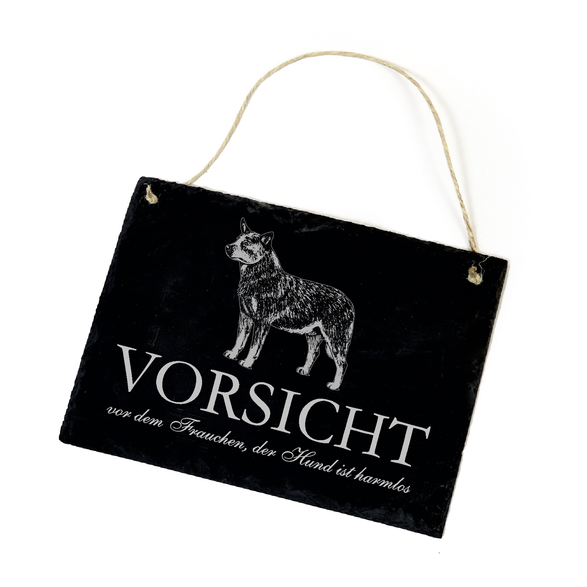 Hundeschild Australian Cattle Dog Schild aus Schiefer - Vorsicht vor dem Frauchen - 22cm x 16cm