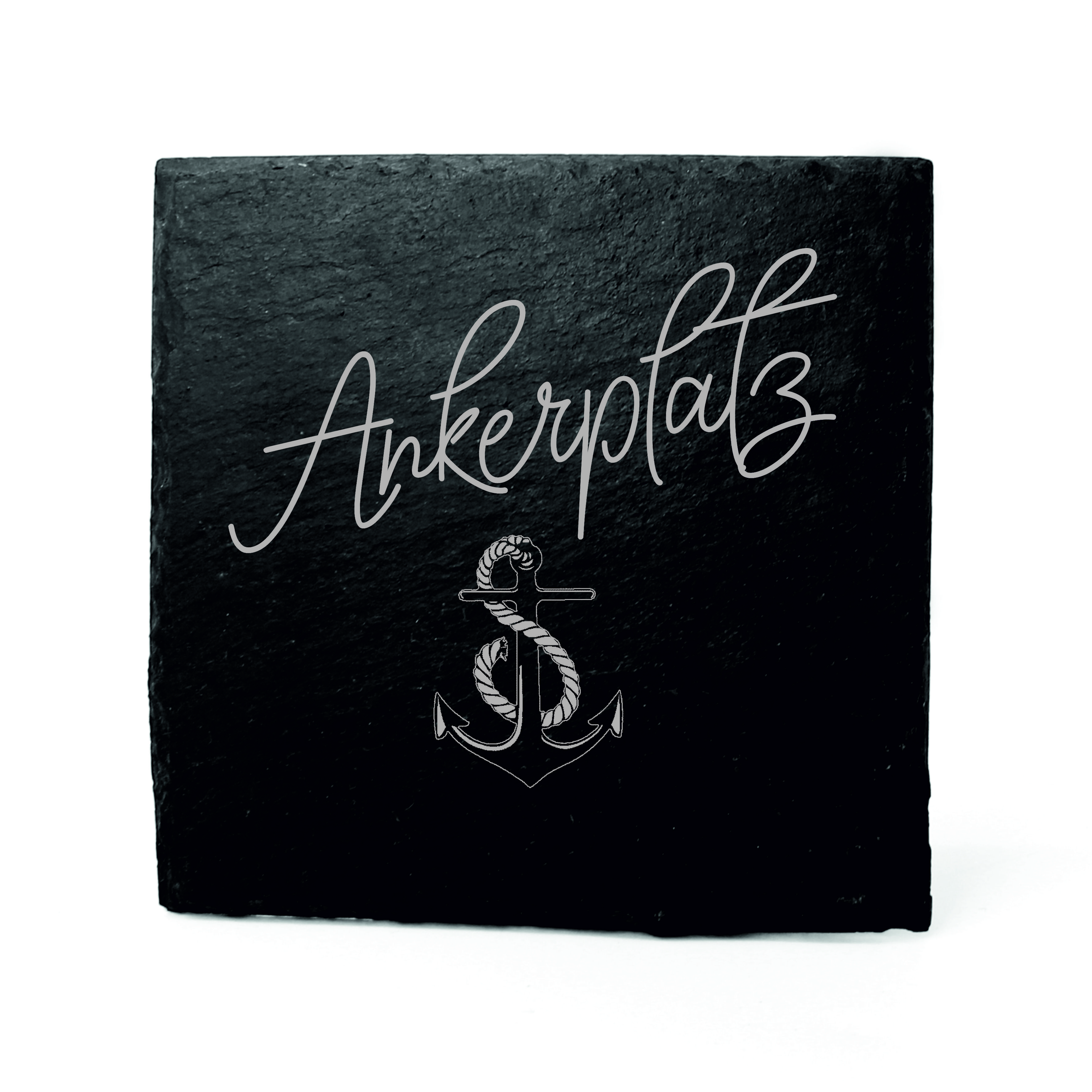 Schiefer Untersetzer Ankerplatz mit Anker Motiv - 1 Stück 11 x 11 cm