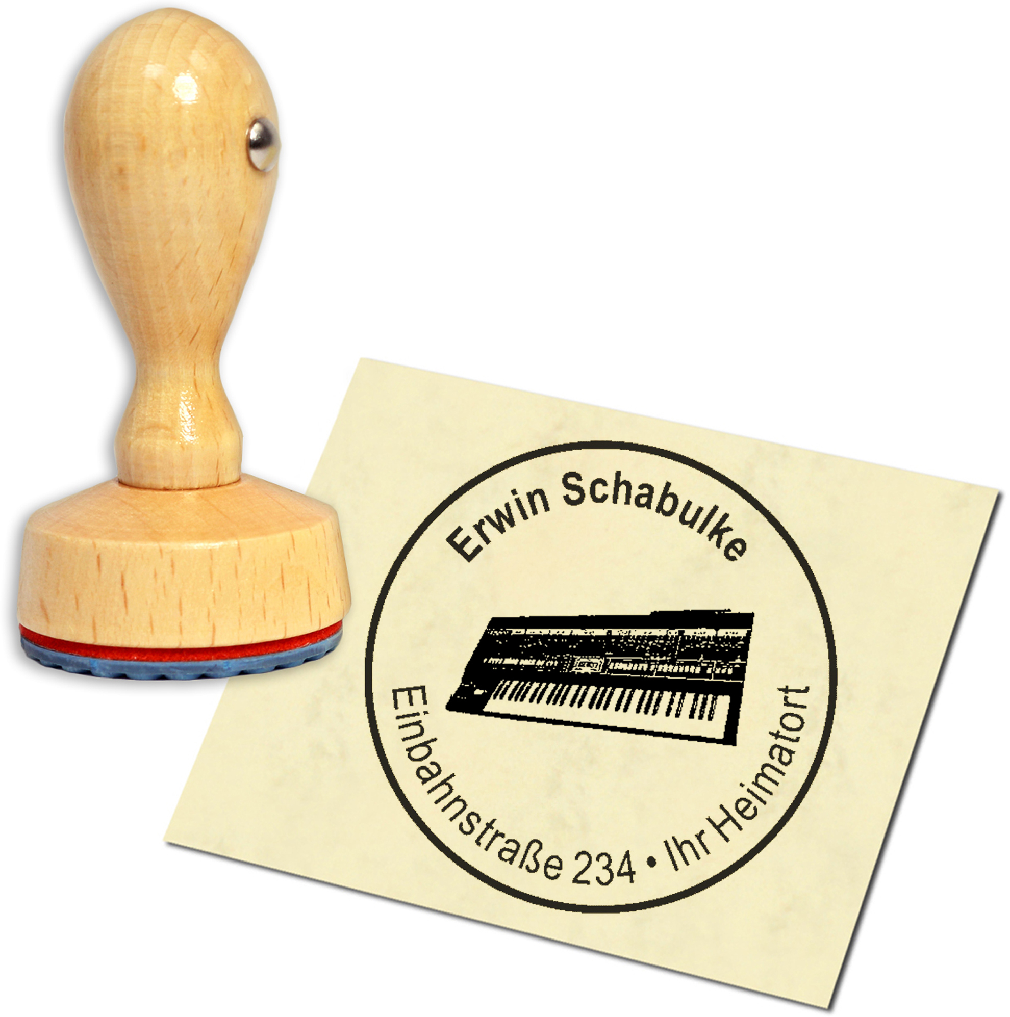 Stempel Adressstempel Holzstempel - Keyboard - rund 40mm
