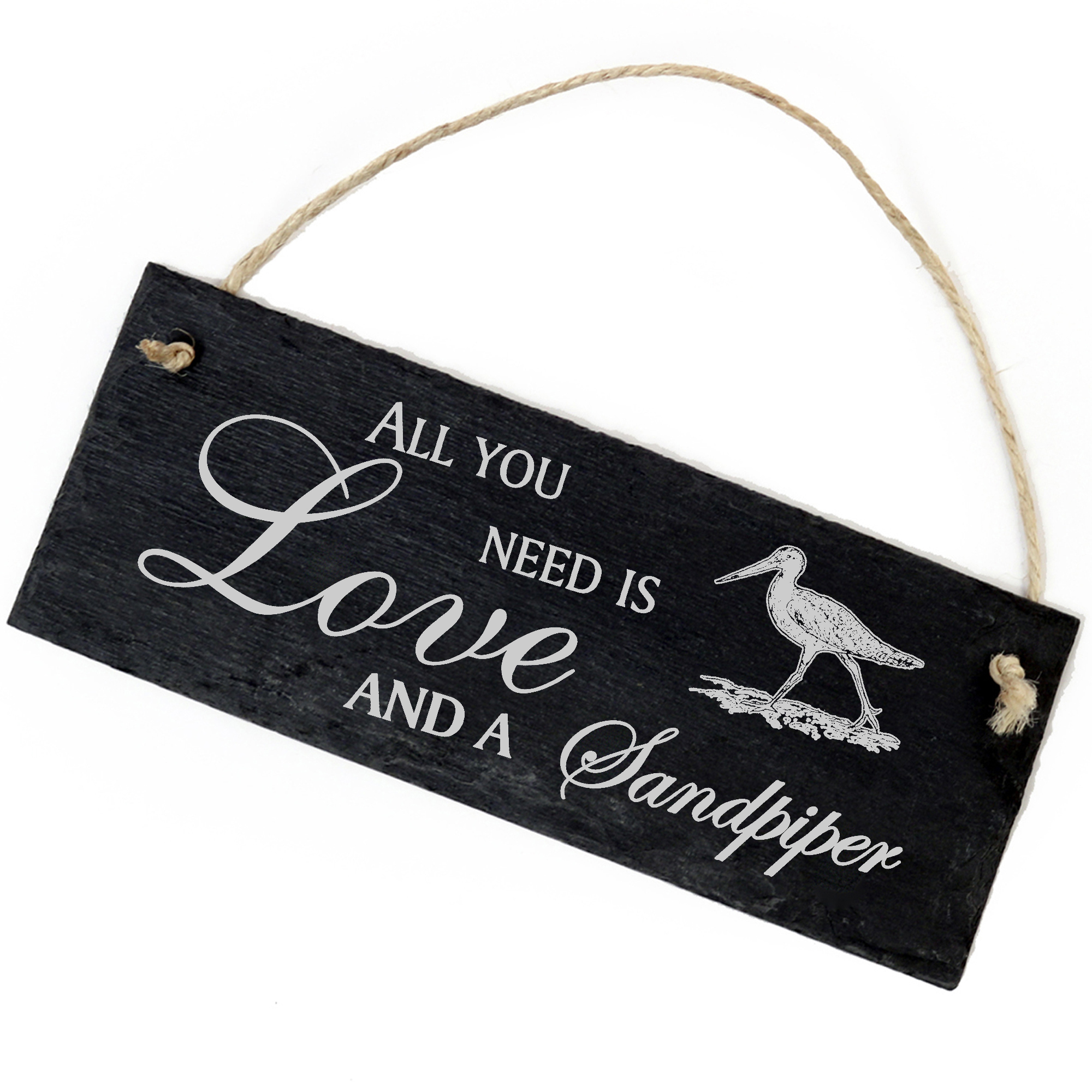 Schiefertafel Deko Strandläufer Schild 22 x 8 cm - All you need is Love and a Sandpiper