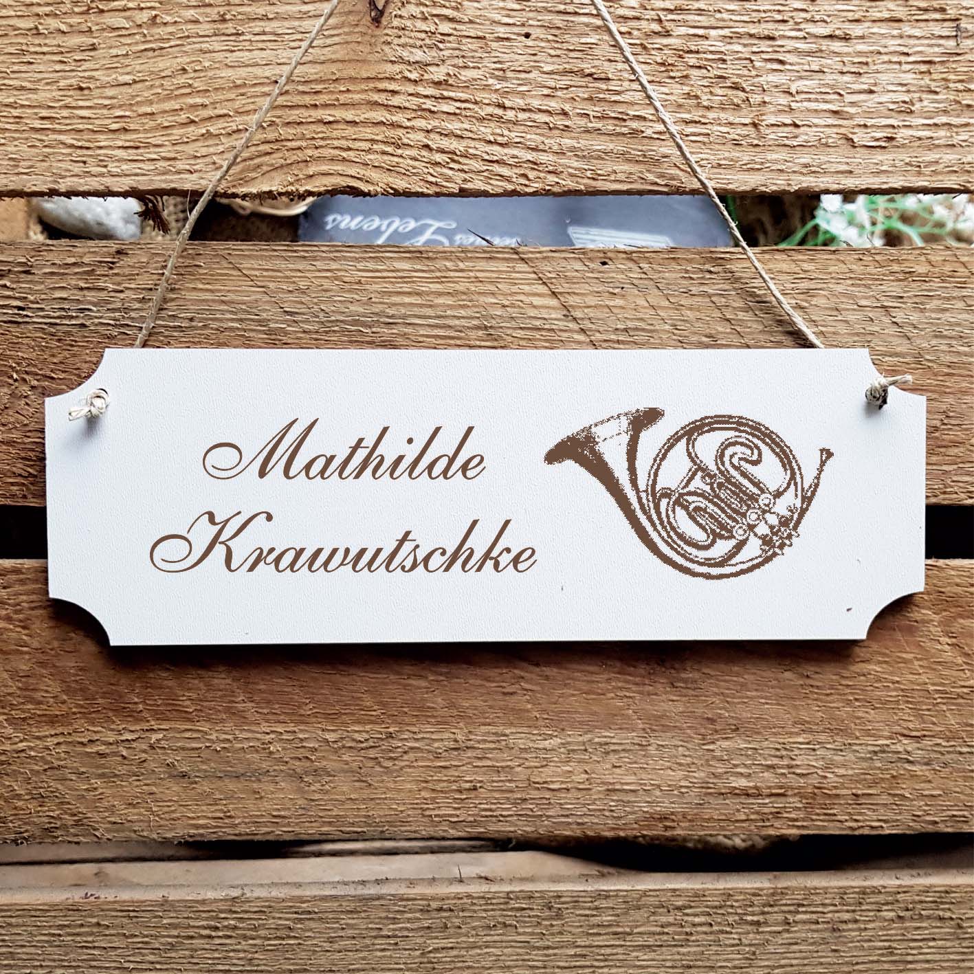 Schild « Horn » Namensschild Türschild zum Anhängen - 20 x 6,7 cm