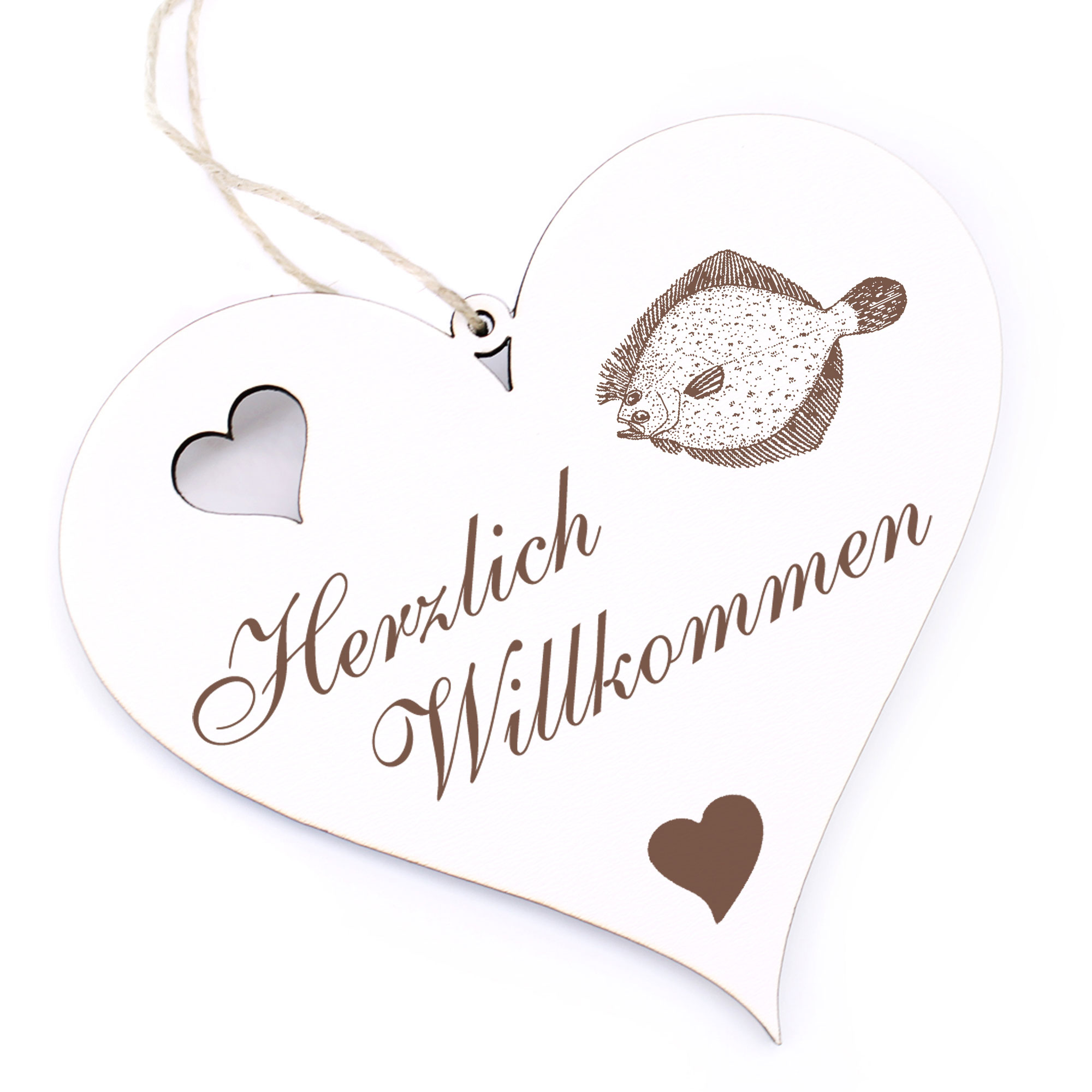 Herzlich Willkommen Schild - Flunder - Deko Herz Holz