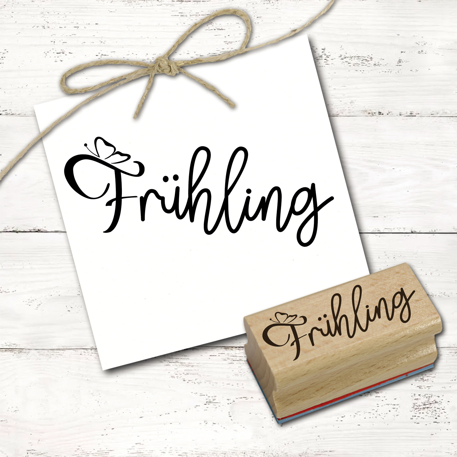 Motivstempel Frühling Schriftzug - Stempel Holzstempel 58 x 24 mm  