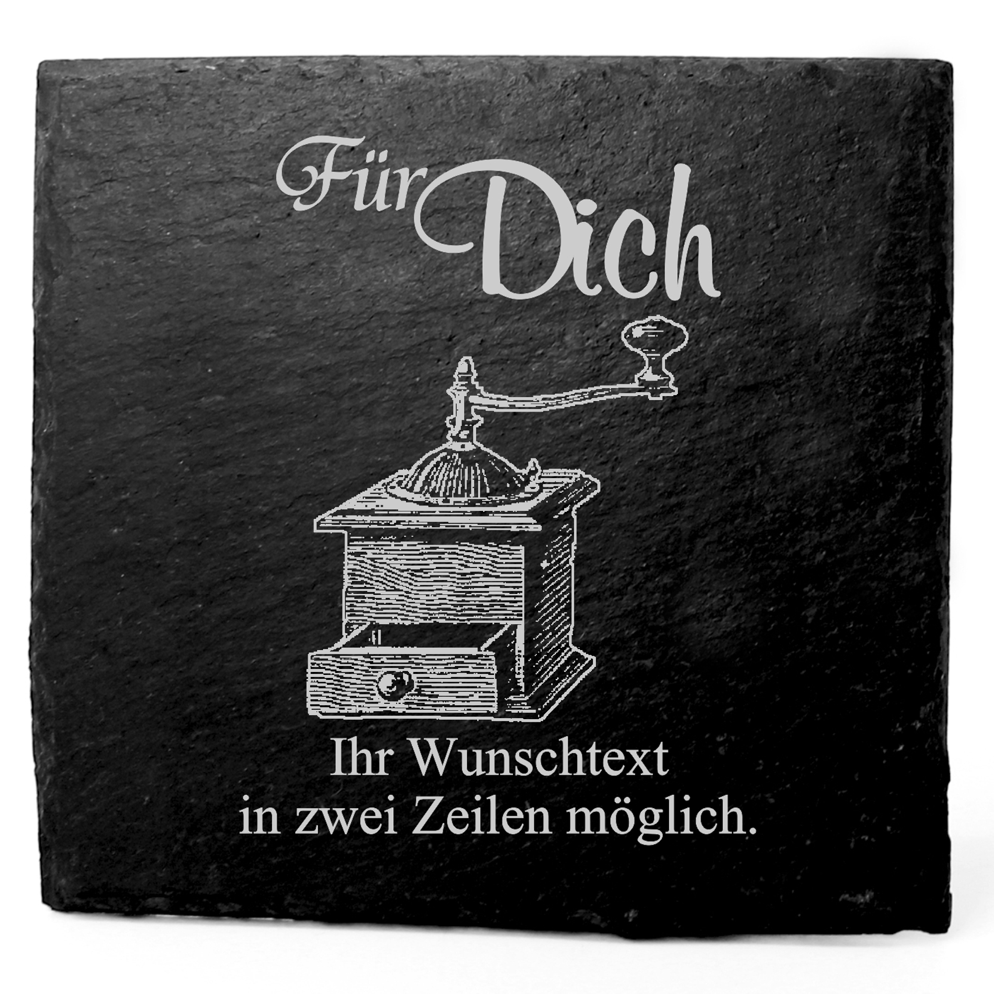 Deko Schiefer Untersetzer personalisiert Kurbel Kaffeemühle - Für Dich - 11x11cm