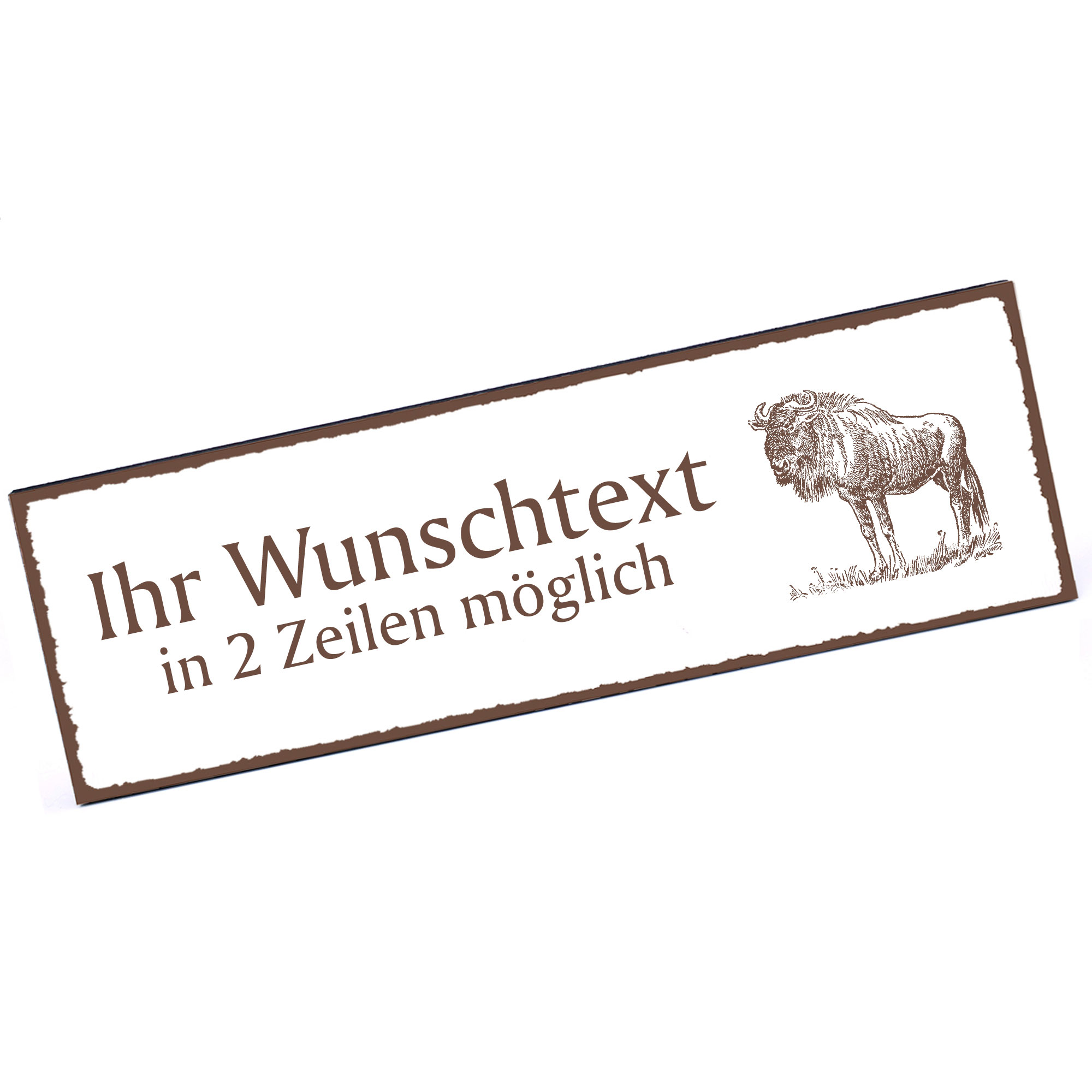 Türschild Gnu  Namensschild personalisiert mit Gravur - 150mm x 50mm - selbstklebend