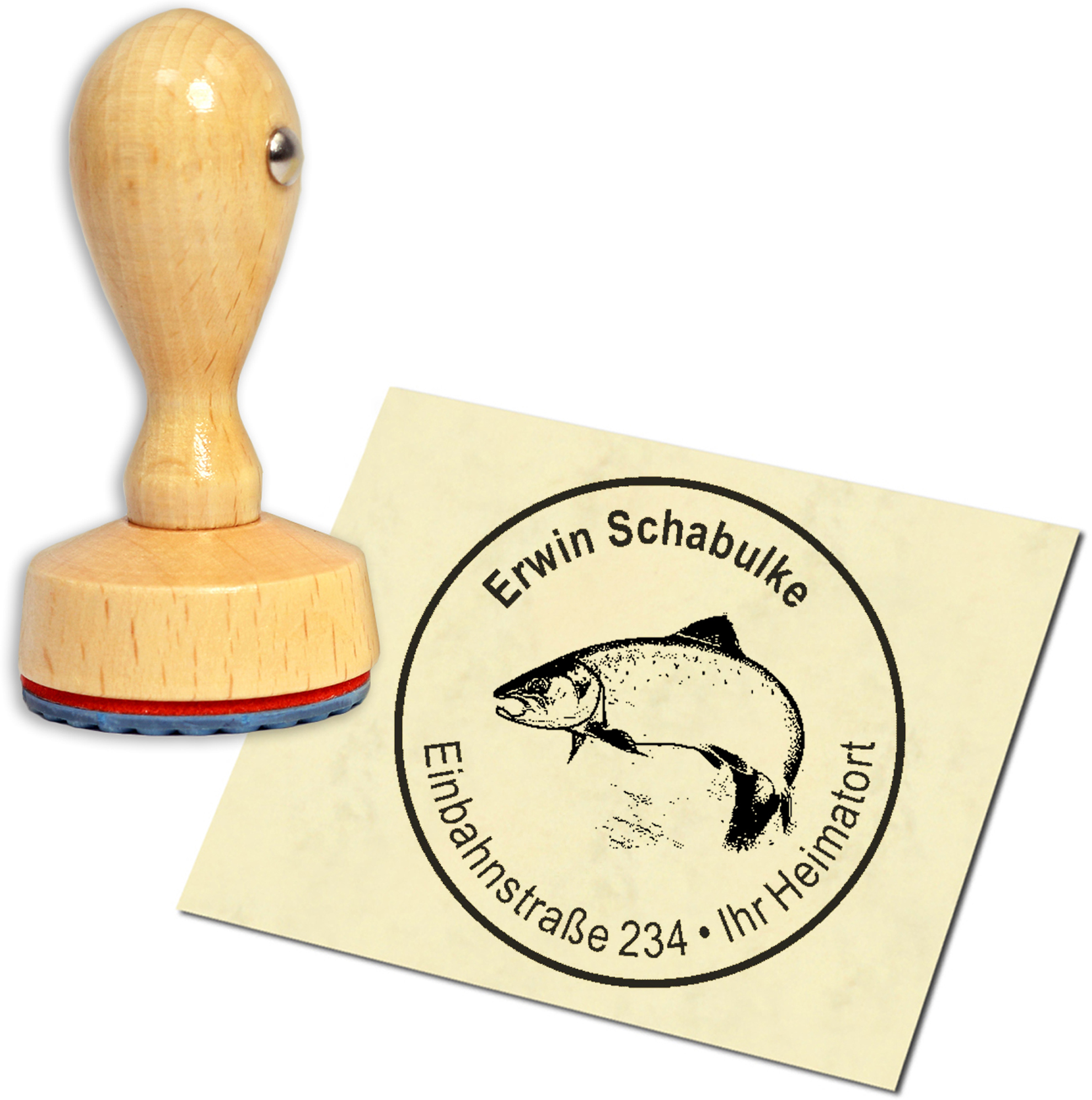 Stempel Adressstempel Holzstempel - Lachs - rund 40mm