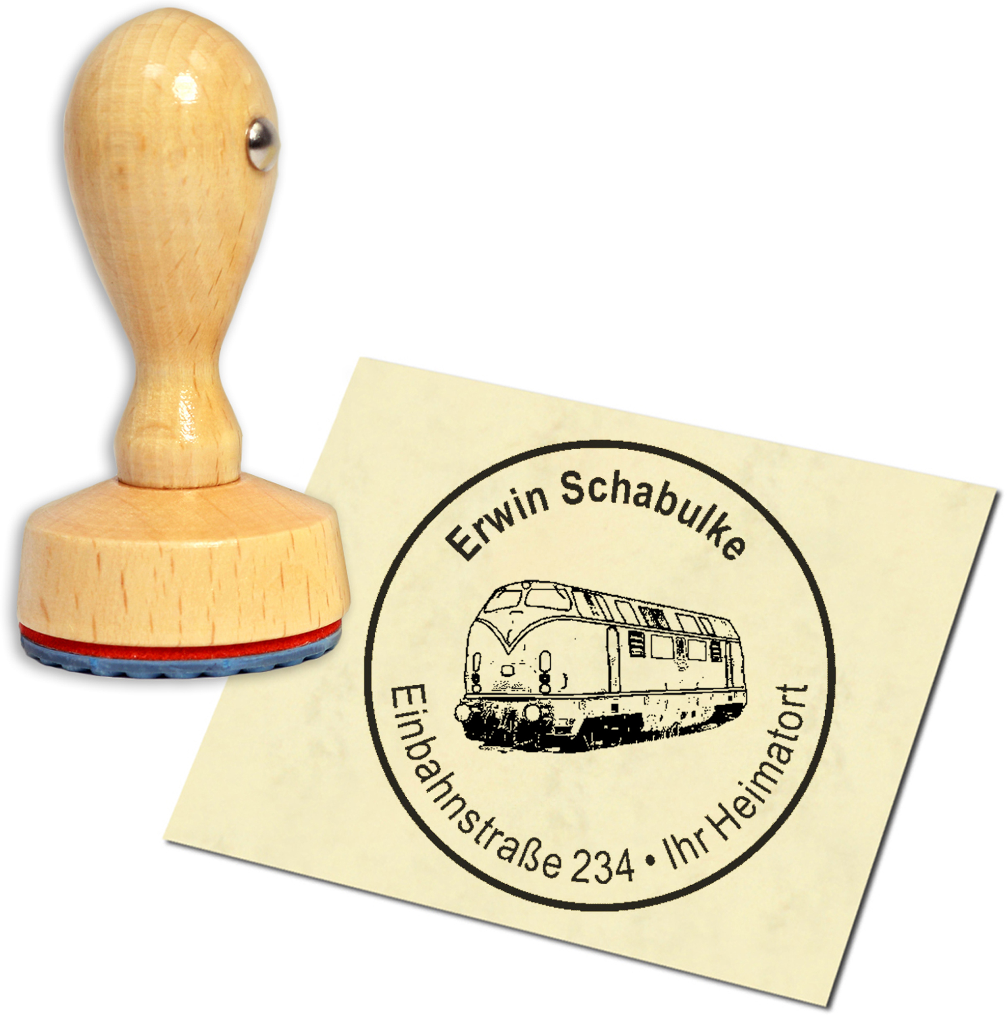 Stempel Adressstempel Holzstempel - alte Eisenbahn - rund 40mm